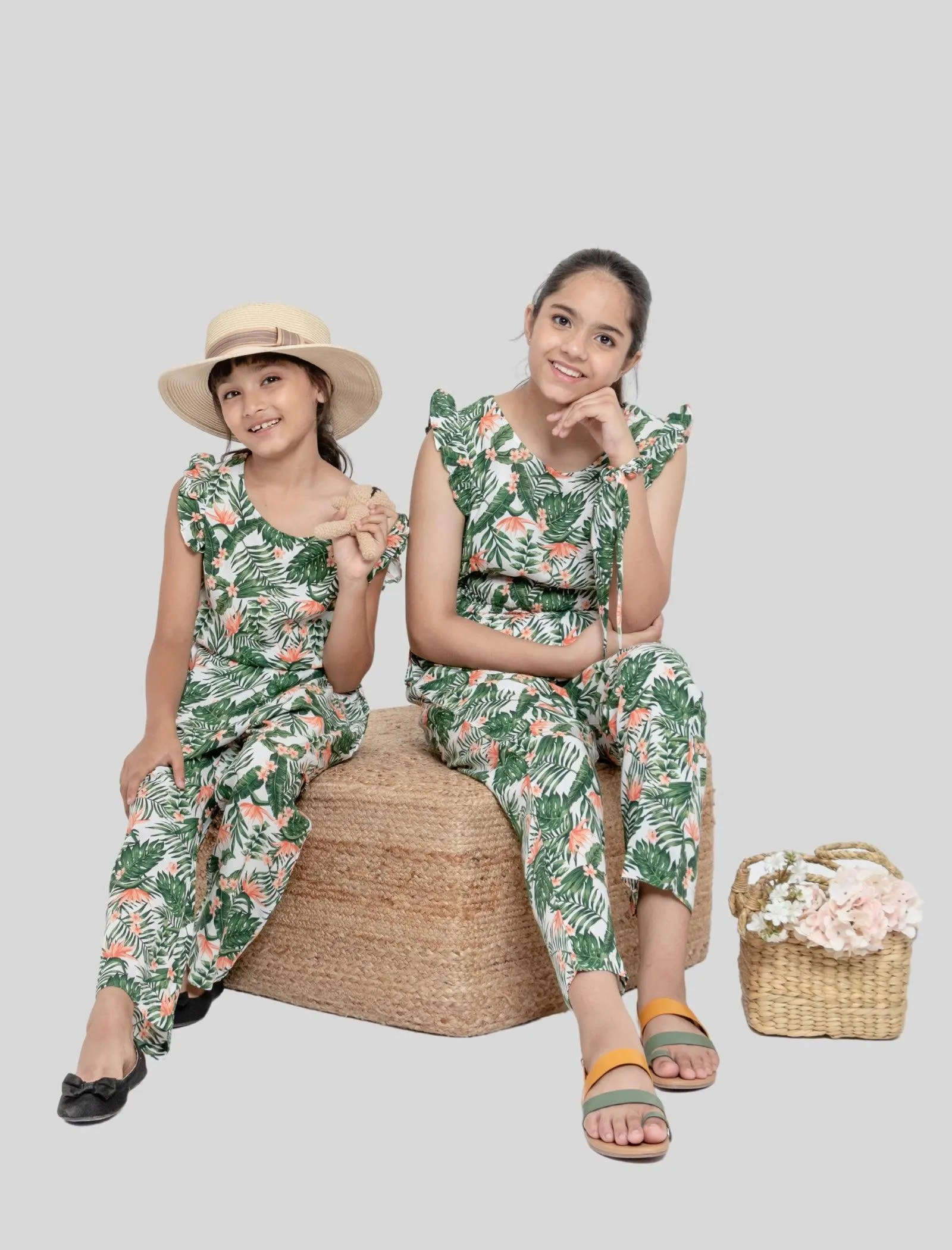 Girls Kids Summer Tropical Jumpsuit (Green)