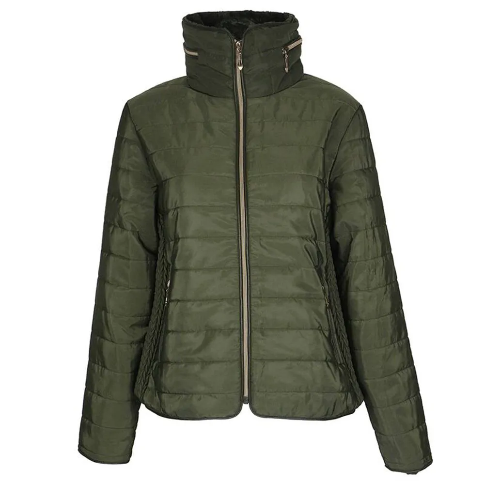 Han Ton Women's Waist Length Concealed Hood Lined Quilted Puffer Jacket Coat