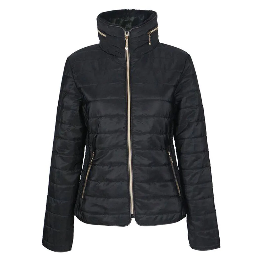 Han Ton Women's Waist Length Concealed Hood Lined Quilted Puffer Jacket Coat