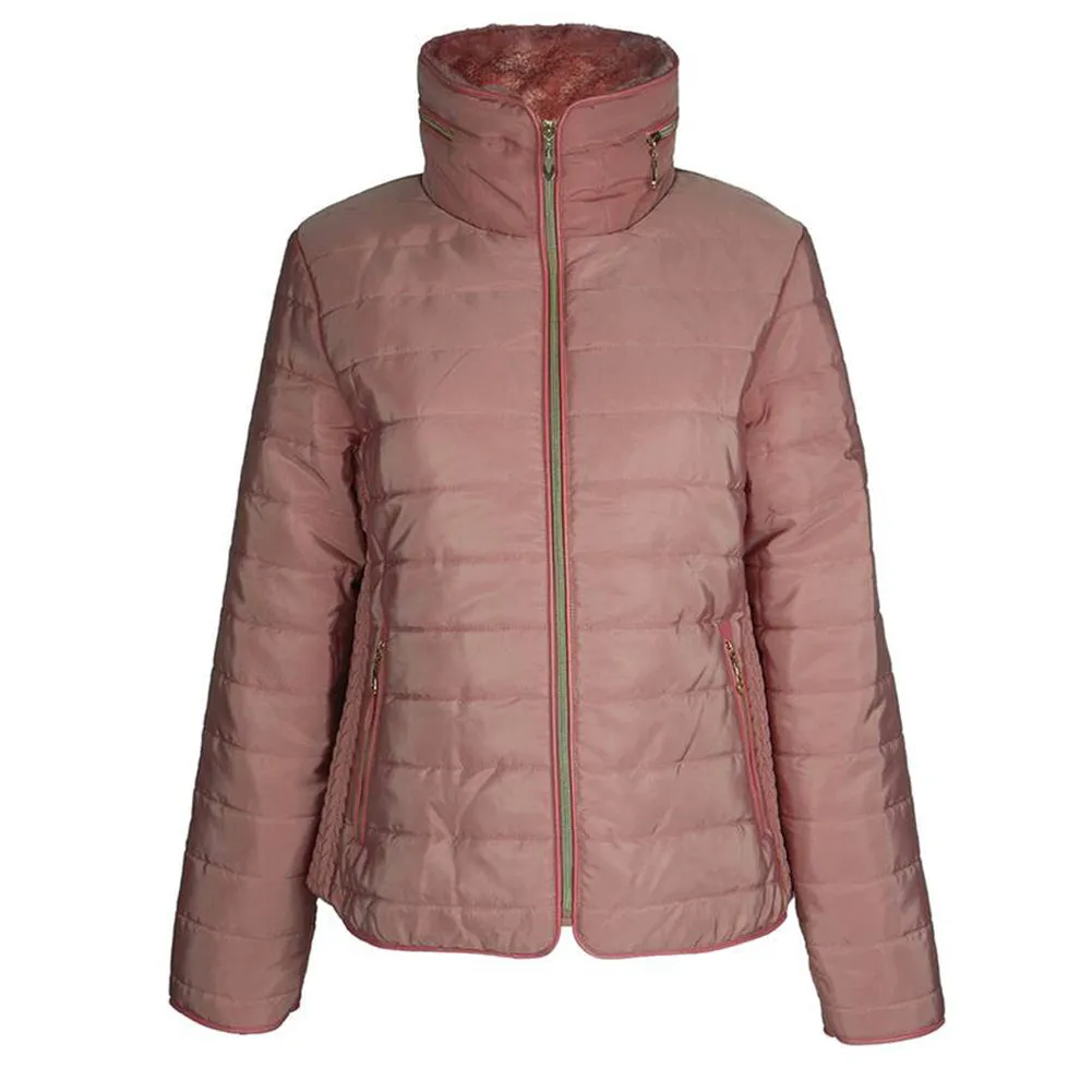 Han Ton Women's Waist Length Concealed Hood Lined Quilted Puffer Jacket Coat