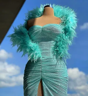 Hattie Blue Feathers   Evening Dress