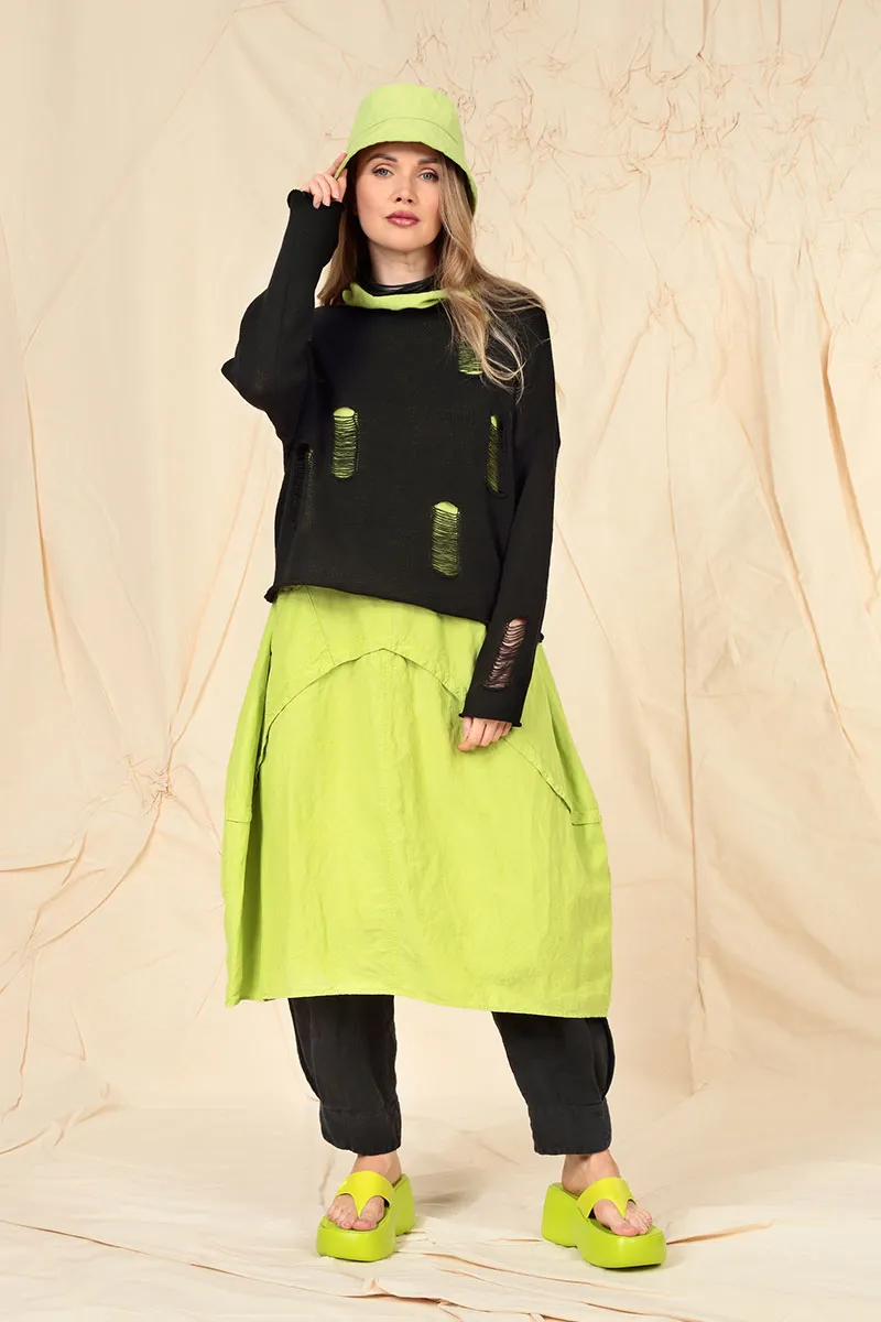 Hole-Detail Black Linen Jumper
