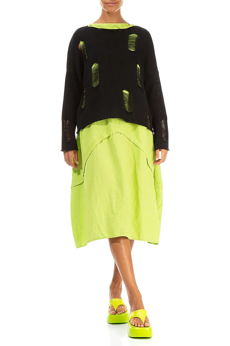Hole-Detail Black Linen Jumper