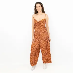 J.Crew Women Brown Floral Sleeveless Strap Relaxed Fit Wide Leg Jumpsuit