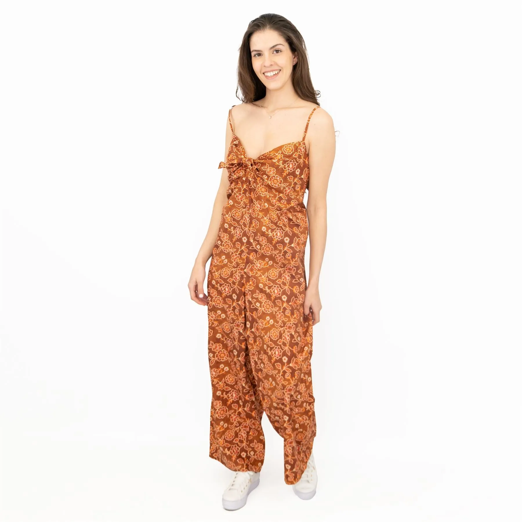 J.Crew Women Brown Floral Sleeveless Strap Relaxed Fit Wide Leg Jumpsuit