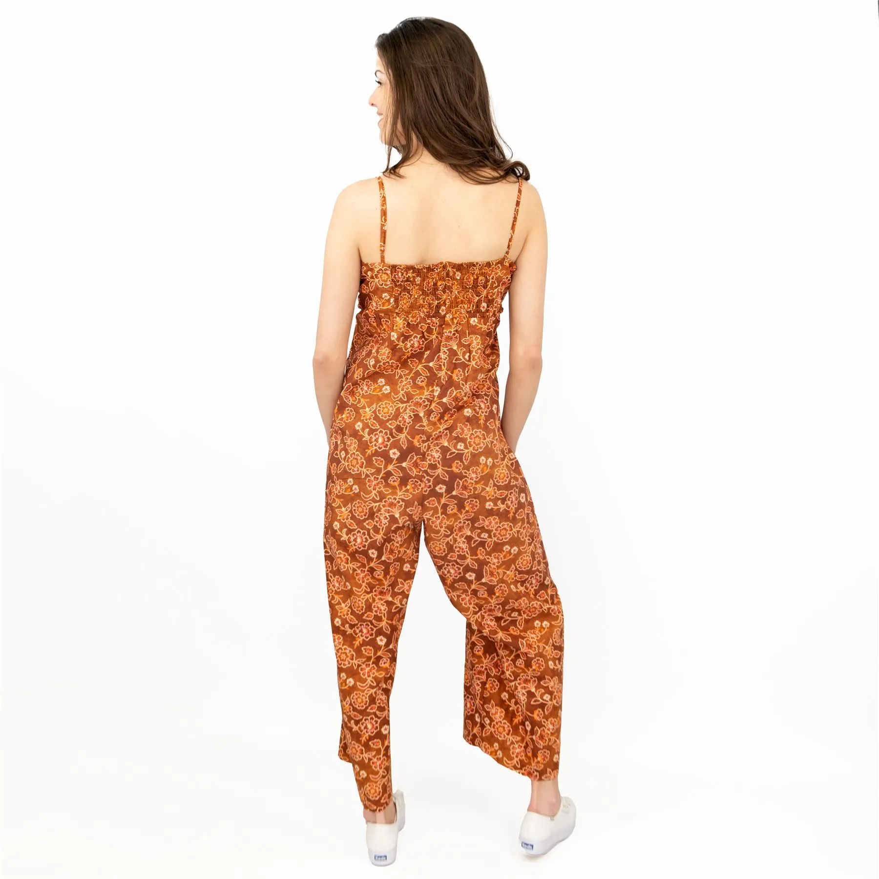 J.Crew Women Brown Floral Sleeveless Strap Relaxed Fit Wide Leg Jumpsuit