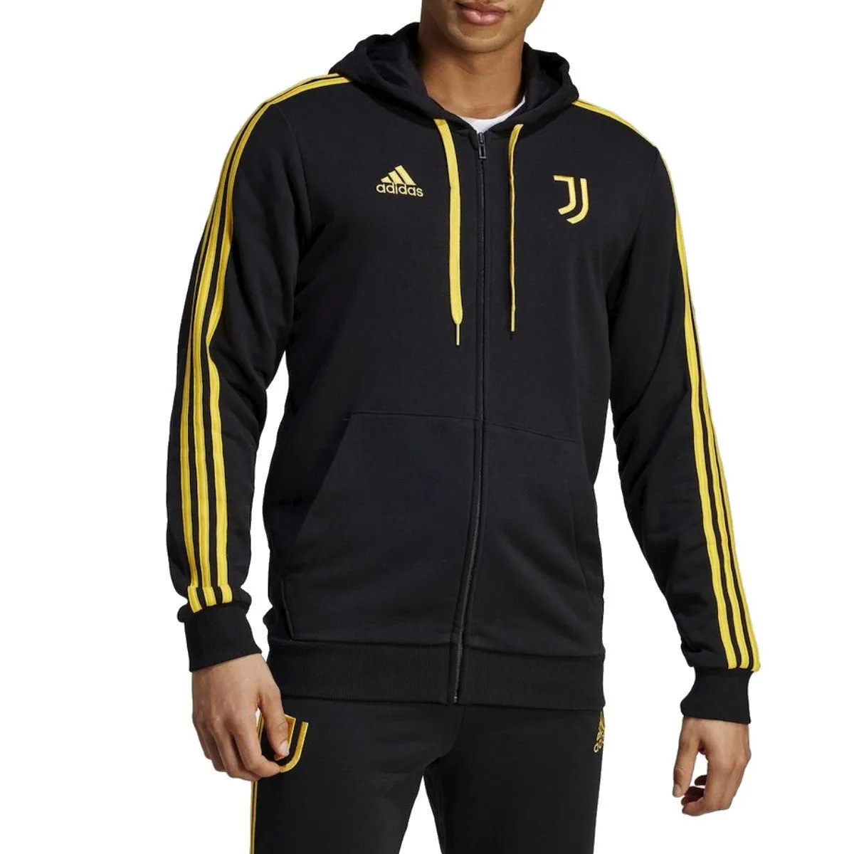 Juventus Casual 3S hooded soccer tracksuit 2023/24 black - Adidas