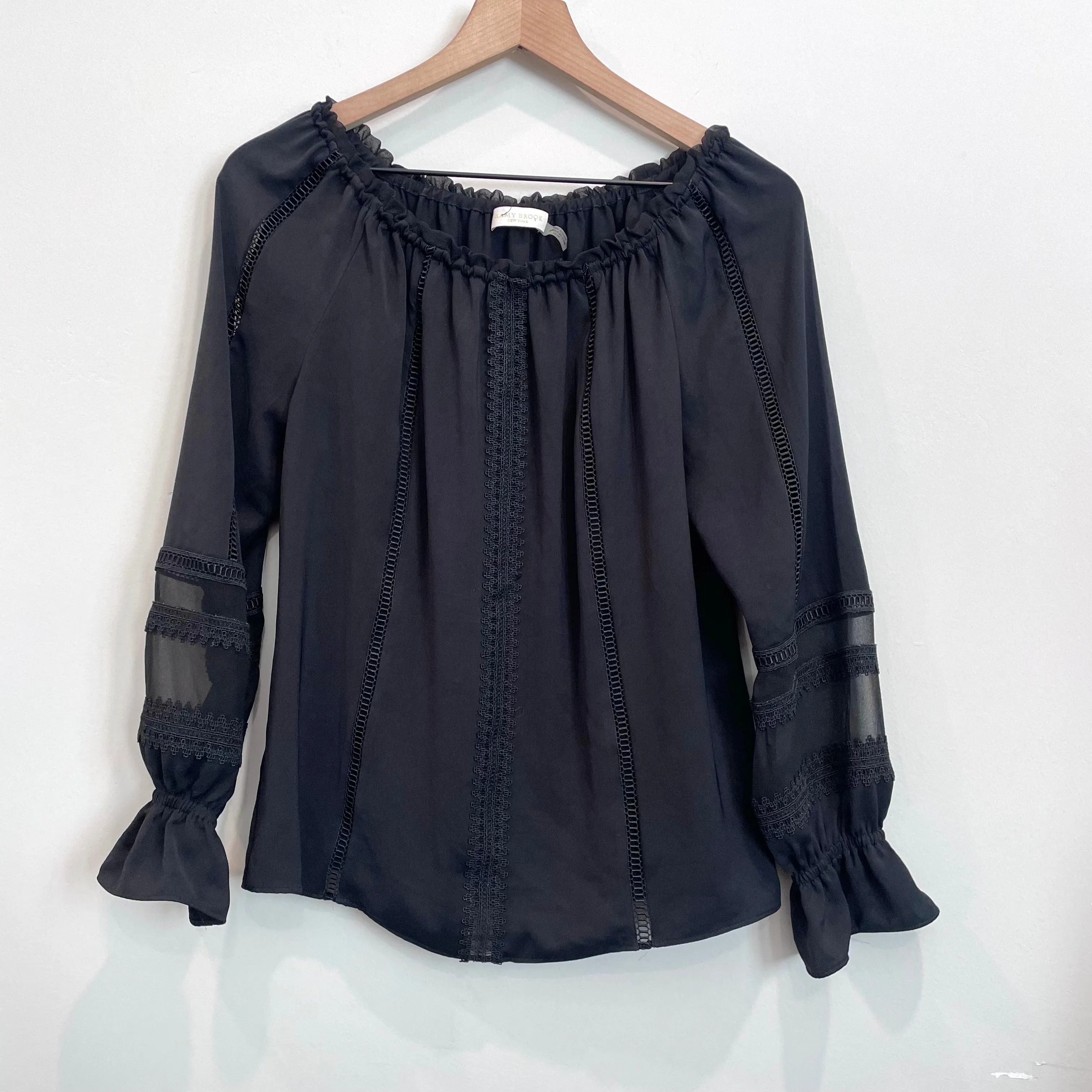 Lace Trim Silk Blouse