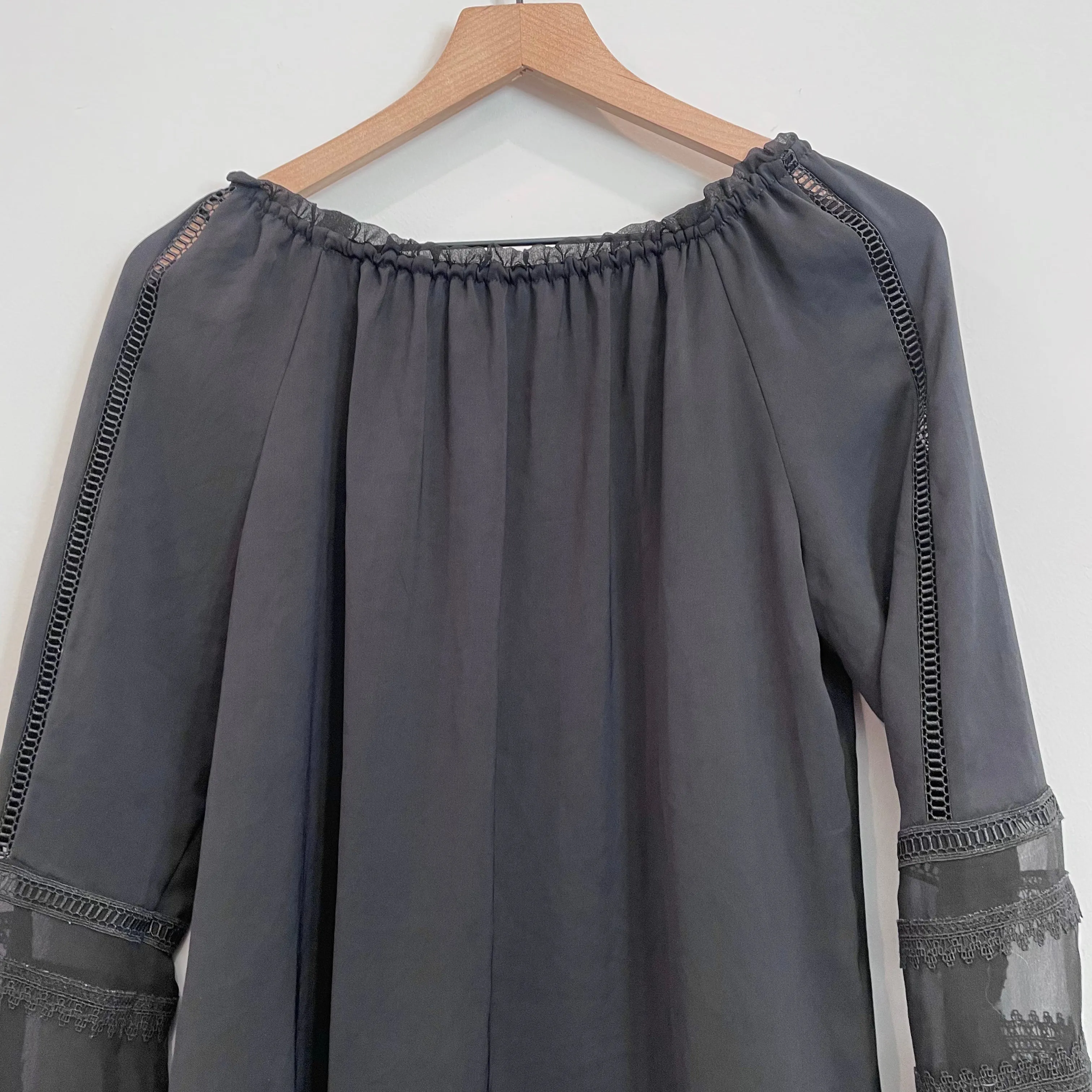 Lace Trim Silk Blouse