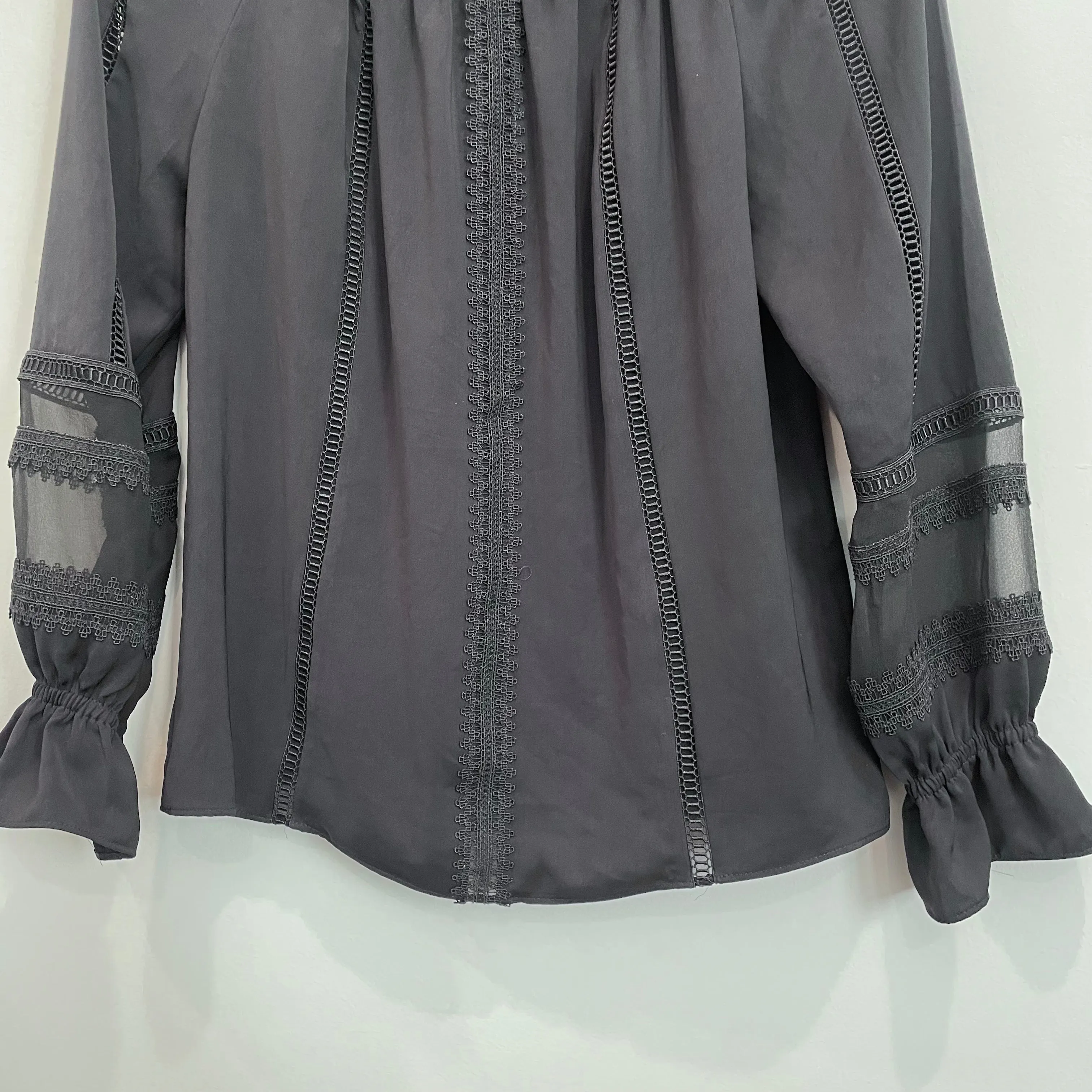 Lace Trim Silk Blouse