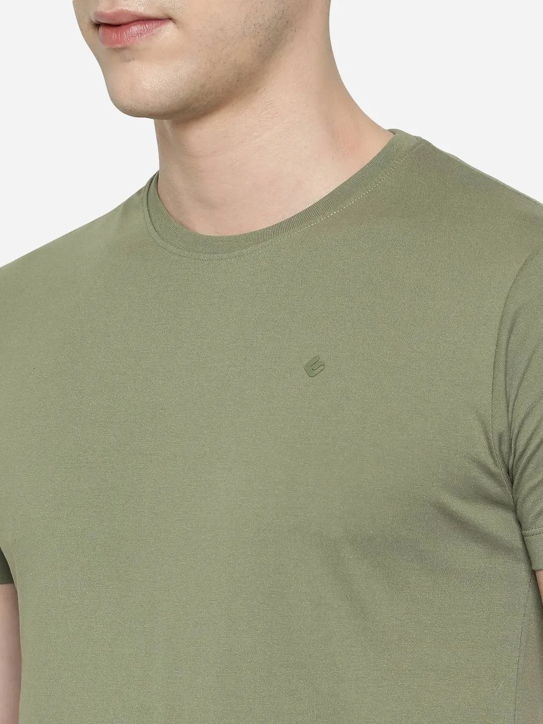Light Olive Solid Slim Fit T-Shirt | Greenfibre