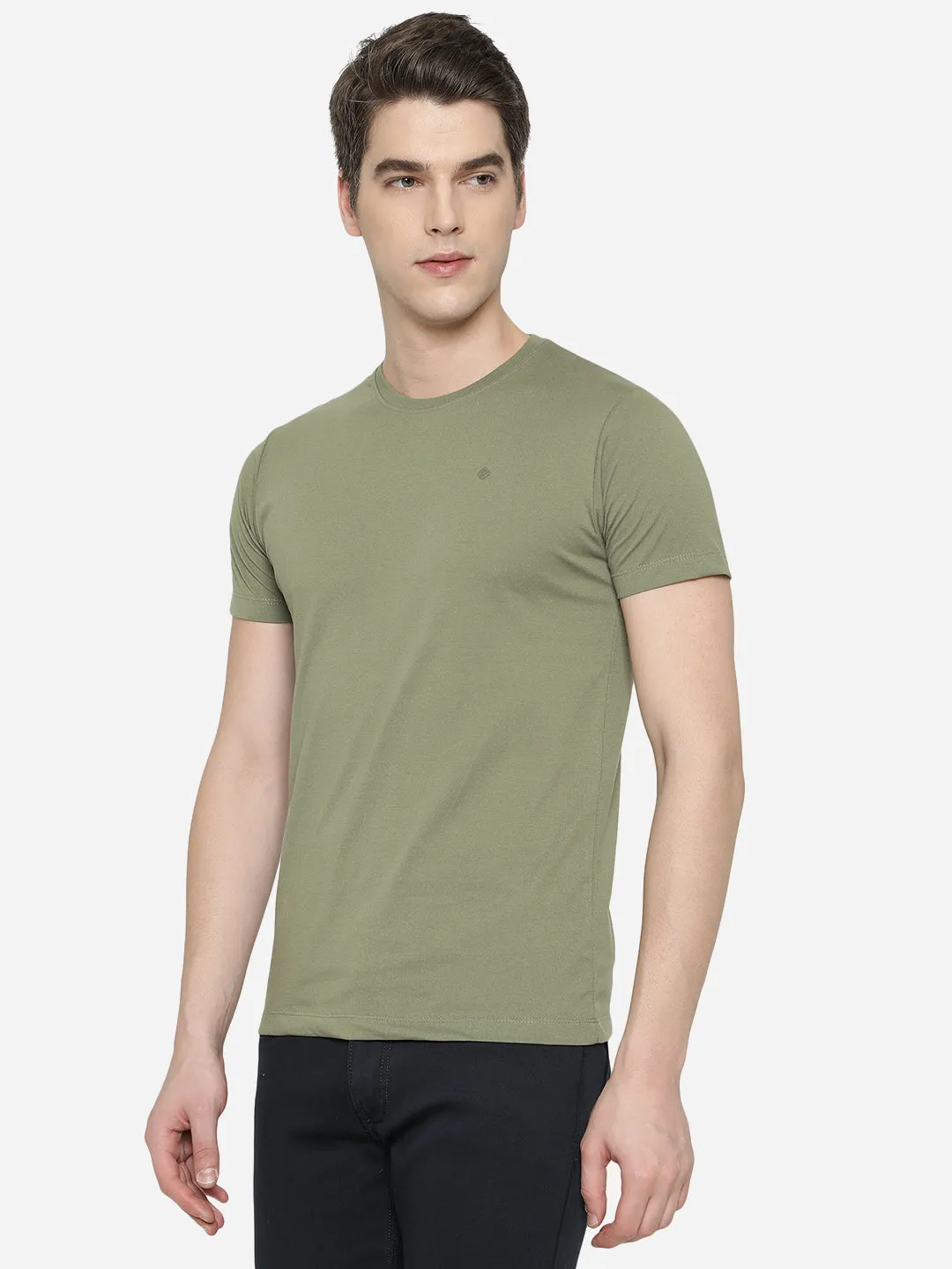 Light Olive Solid Slim Fit T-Shirt | Greenfibre