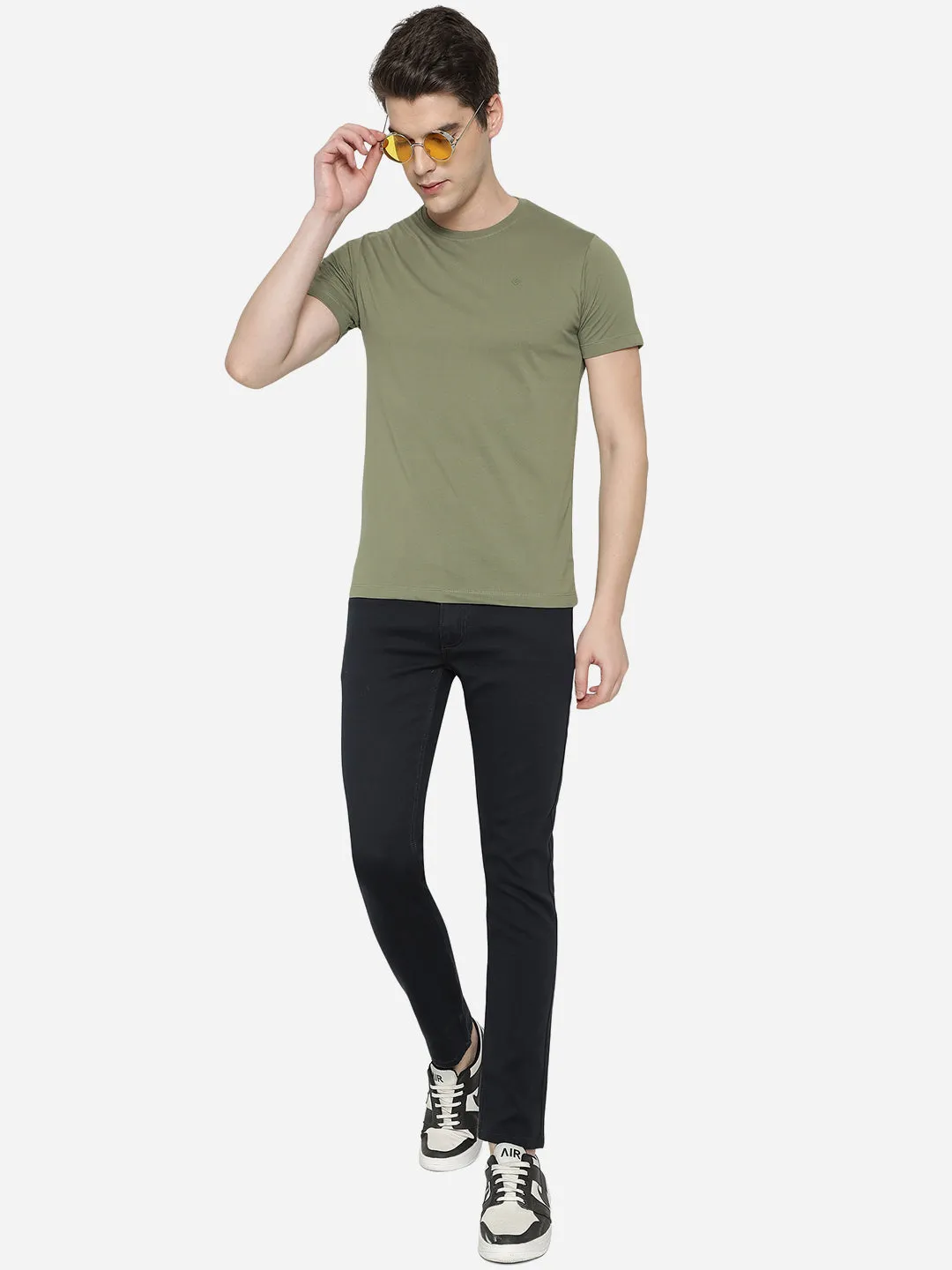 Light Olive Solid Slim Fit T-Shirt | Greenfibre