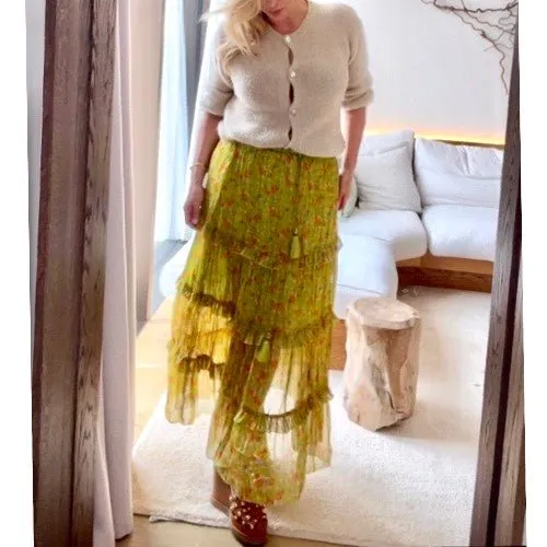 Lurex chiffon tiered skirt