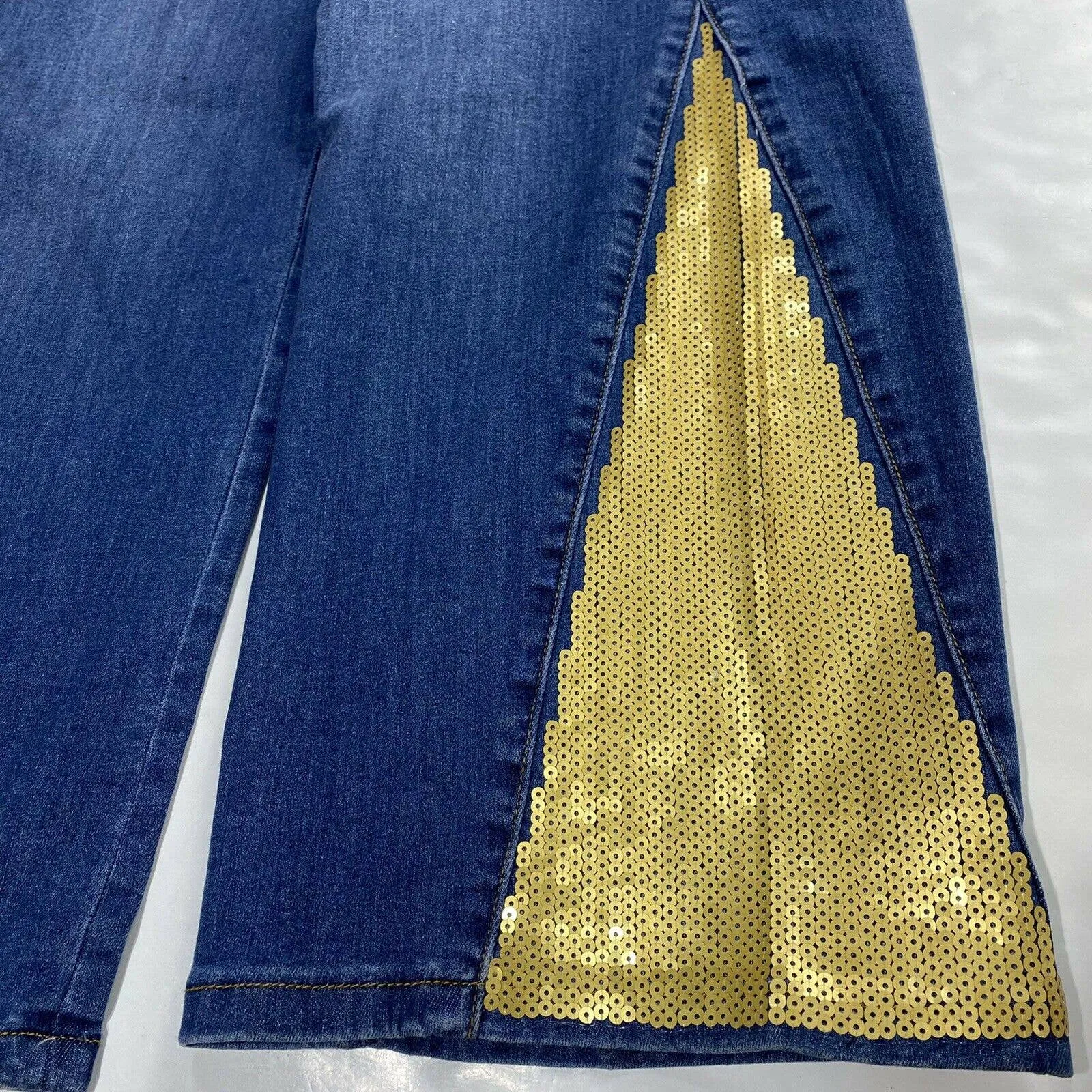 Midnight Velvet Bootcut Flare 22W Hi-Rise Denim Jeans Gold Sequins Plus Size NWT