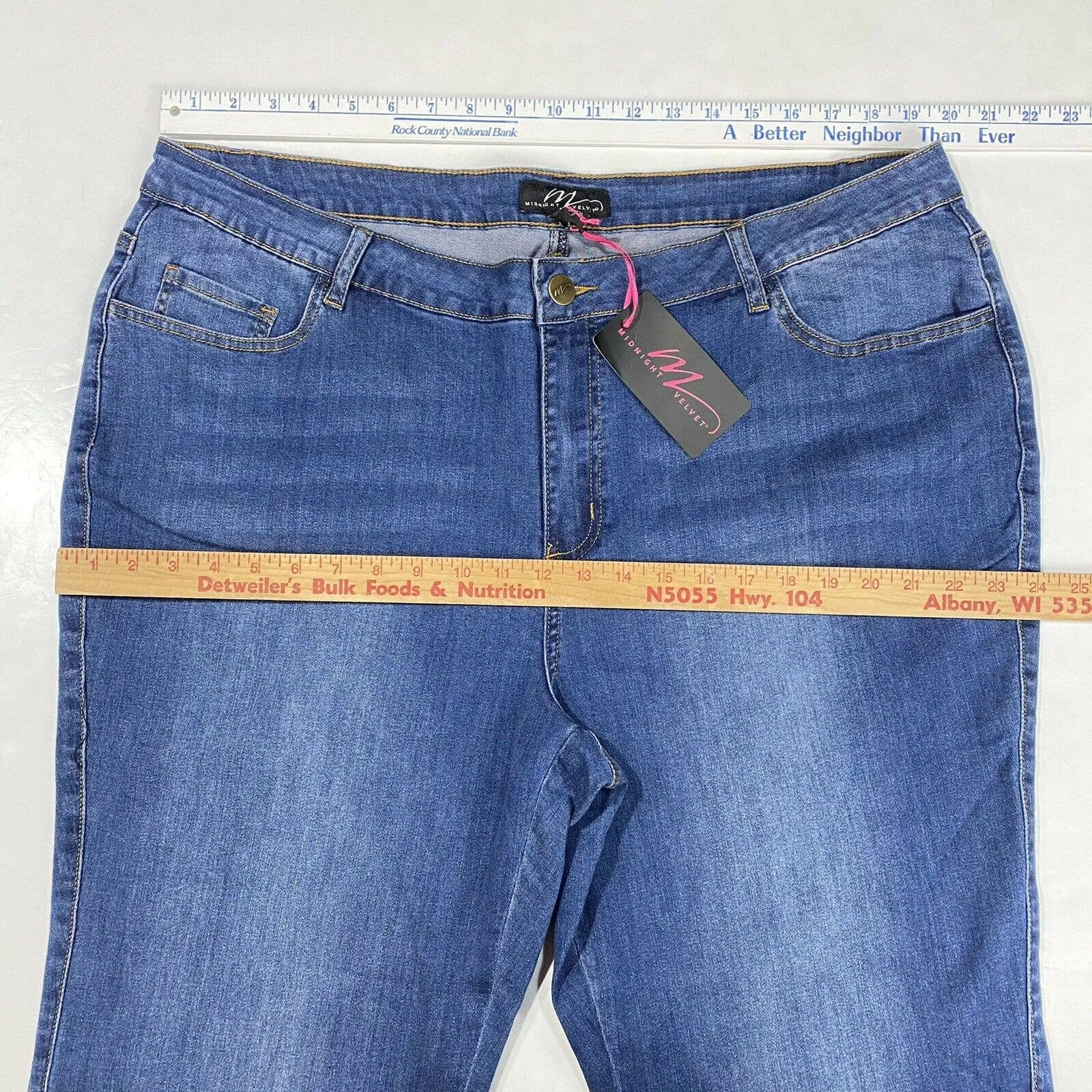 Midnight Velvet Bootcut Flare 22W Hi-Rise Denim Jeans Gold Sequins Plus Size NWT