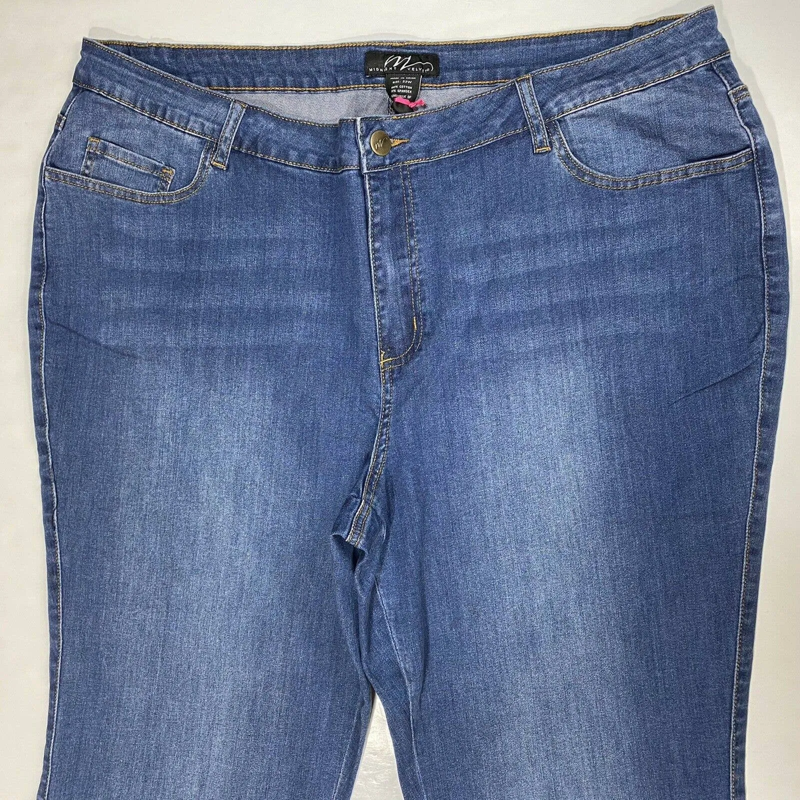 Midnight Velvet Bootcut Flare 22W Hi-Rise Denim Jeans Gold Sequins Plus Size NWT
