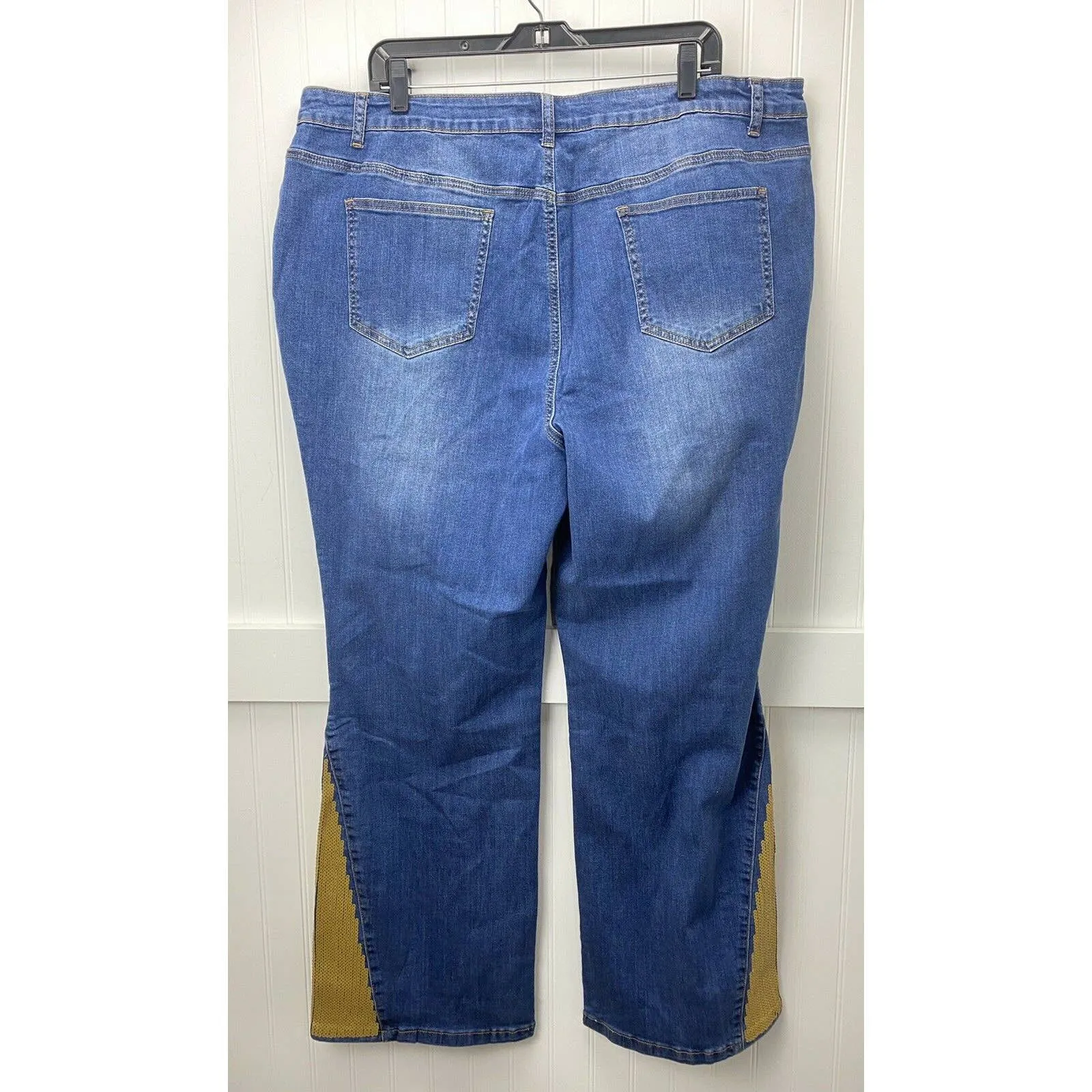 Midnight Velvet Bootcut Flare 22W Hi-Rise Denim Jeans Gold Sequins Plus Size NWT
