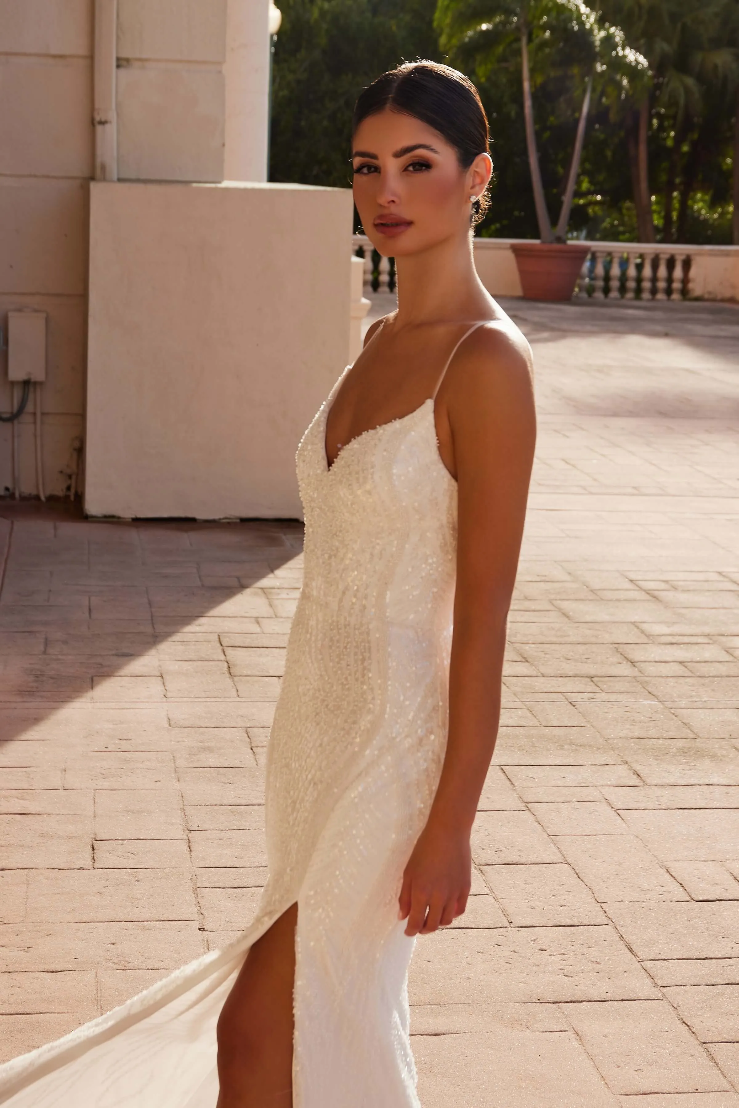 NOX ANABEL E1535W Long Beaded Tulle Evening Dress