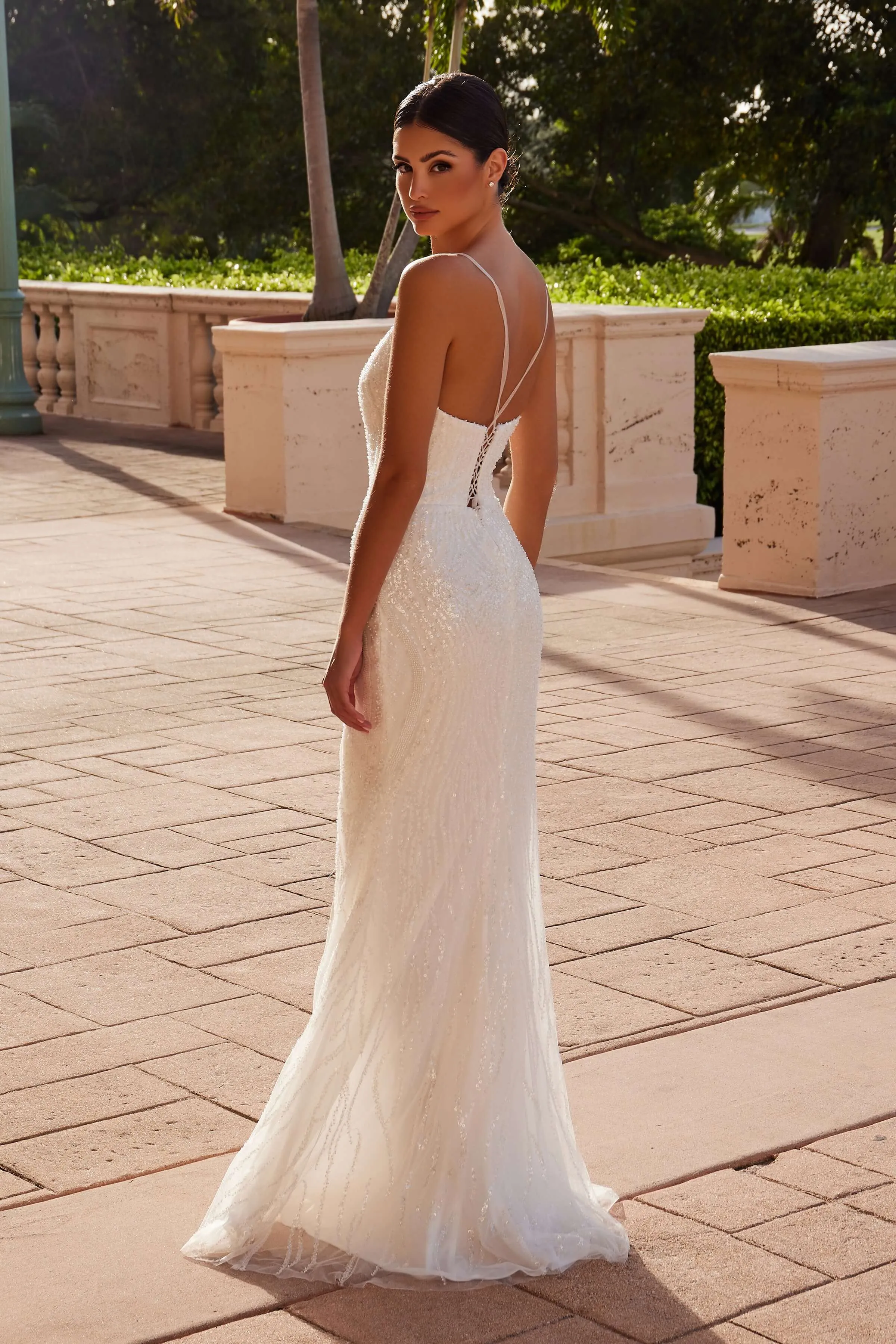 NOX ANABEL E1535W Long Beaded Tulle Evening Dress