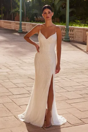 NOX ANABEL E1535W Long Beaded Tulle Evening Dress
