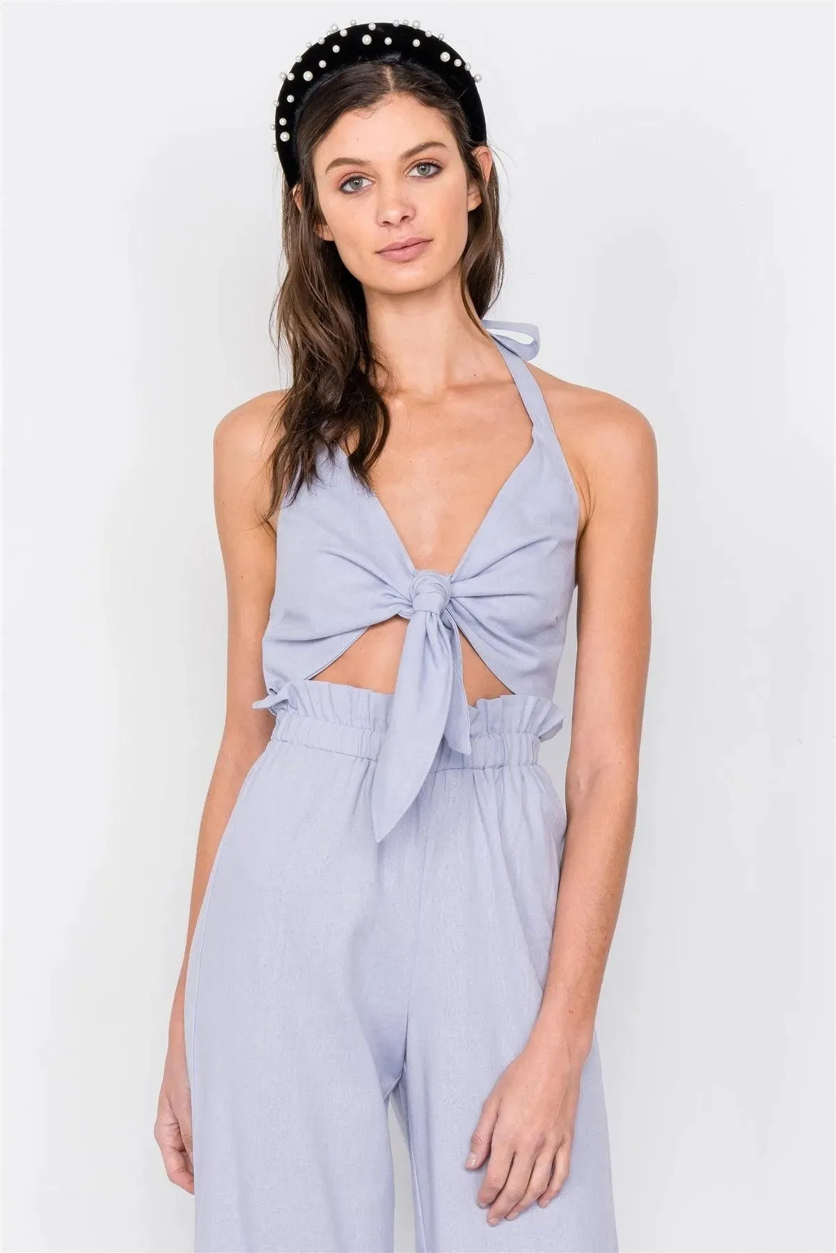 Periwinkle Cotton Center Cut Out Ankle Wide Leg Jumpsuit /3-2-1