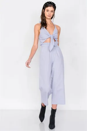 Periwinkle Cotton Center Cut Out Ankle Wide Leg Jumpsuit /4-2-1
