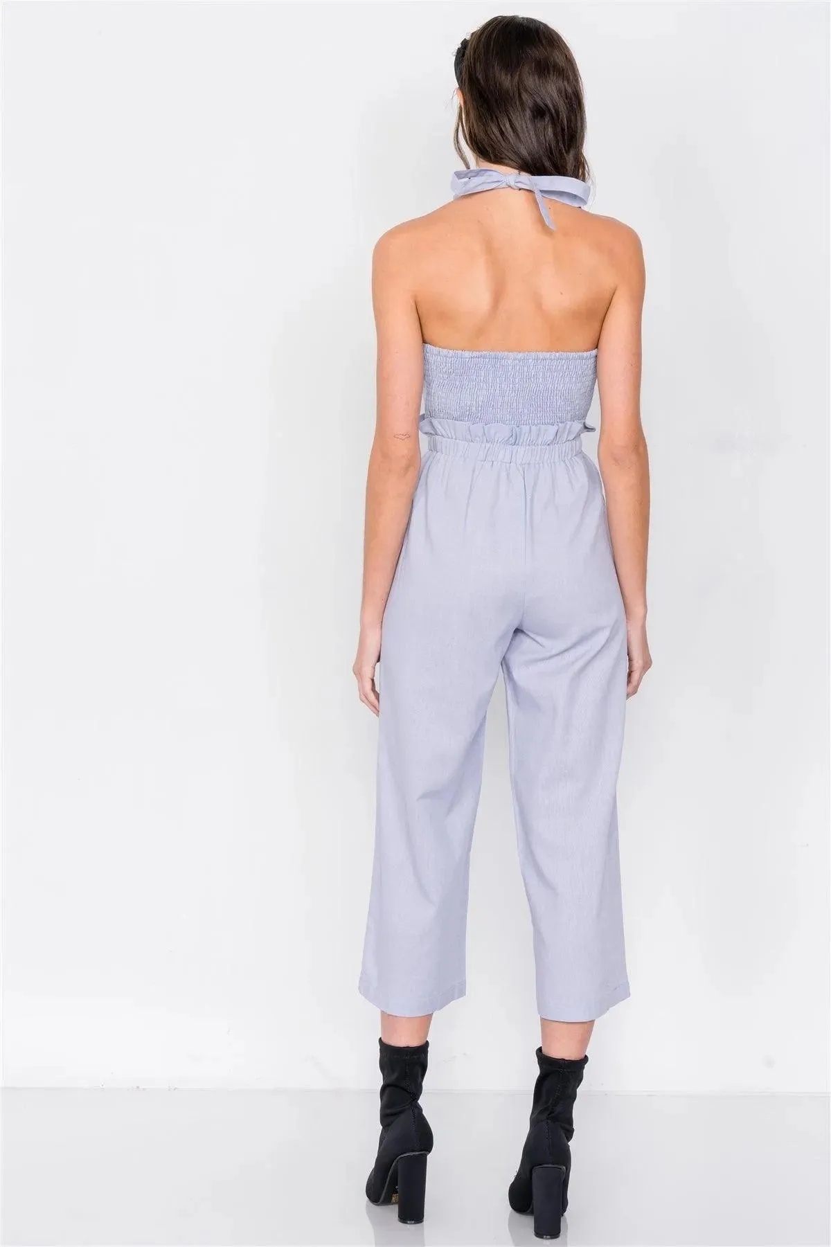 Periwinkle Cotton Center Cut Out Ankle Wide Leg Jumpsuit /4-2-1