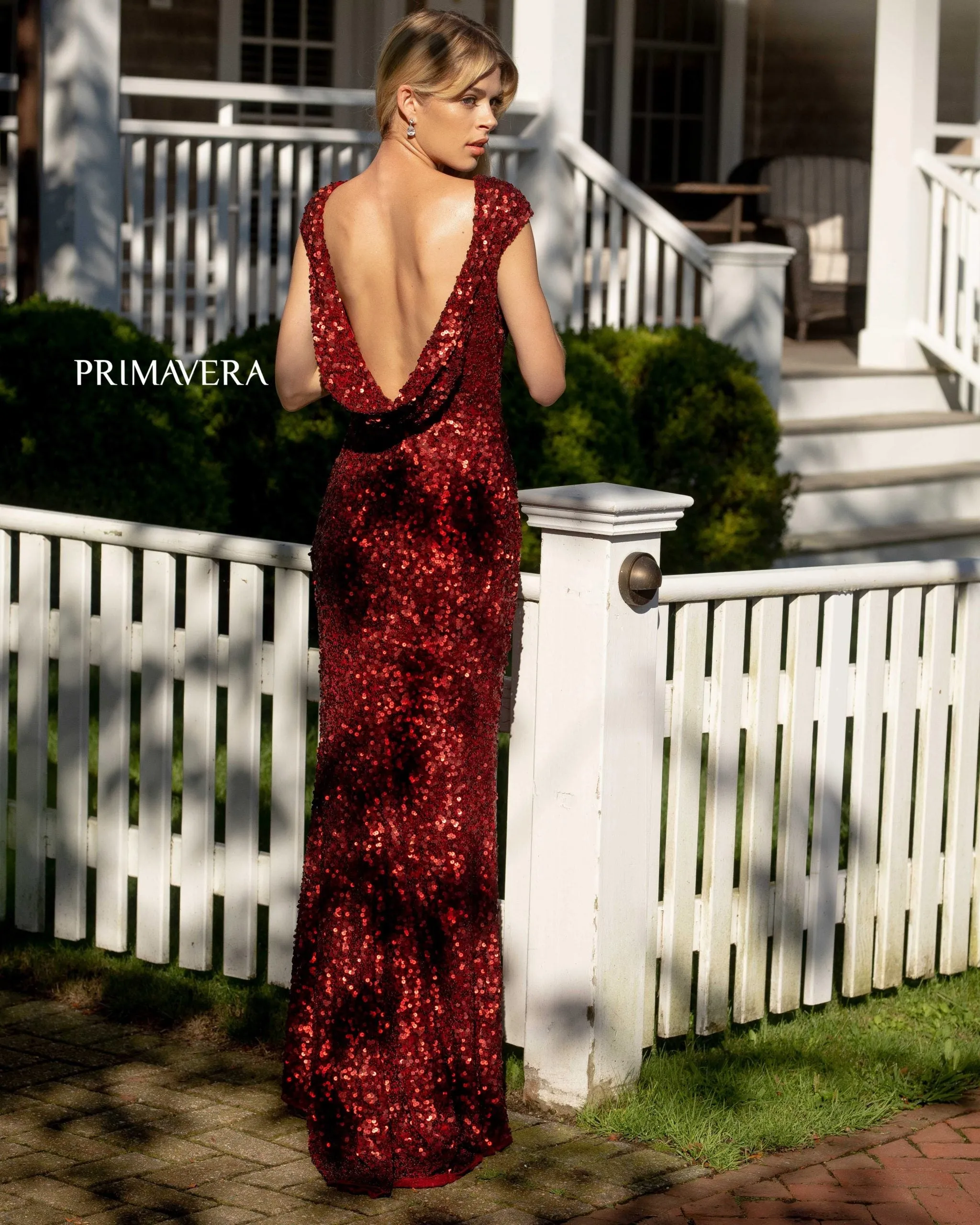 Primavera Couture 3796 Size 14, 20 Rose Gold Sequined Formal Dress High Neckline Cowl Back Evening Gown