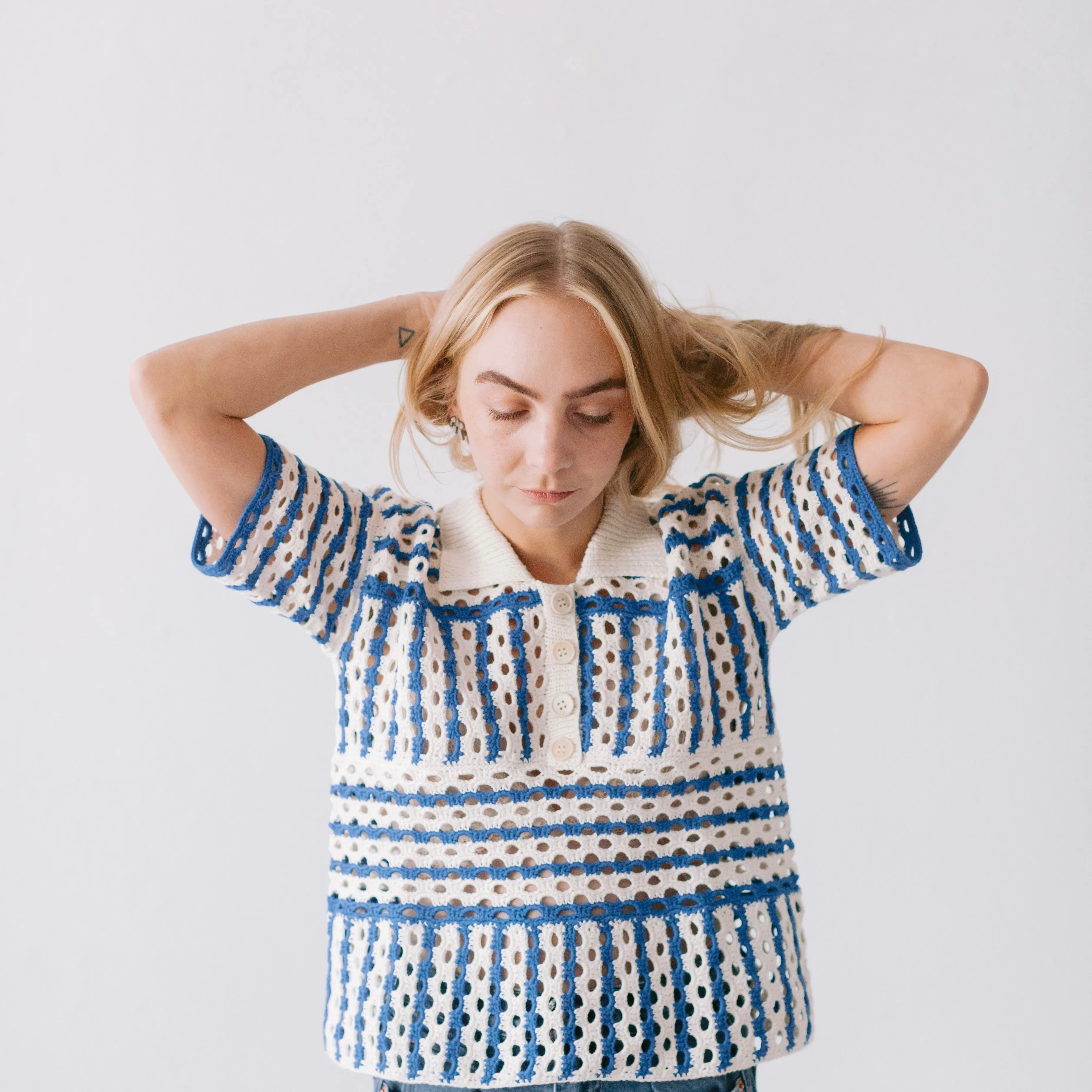 Proche Blue Crochete Polo