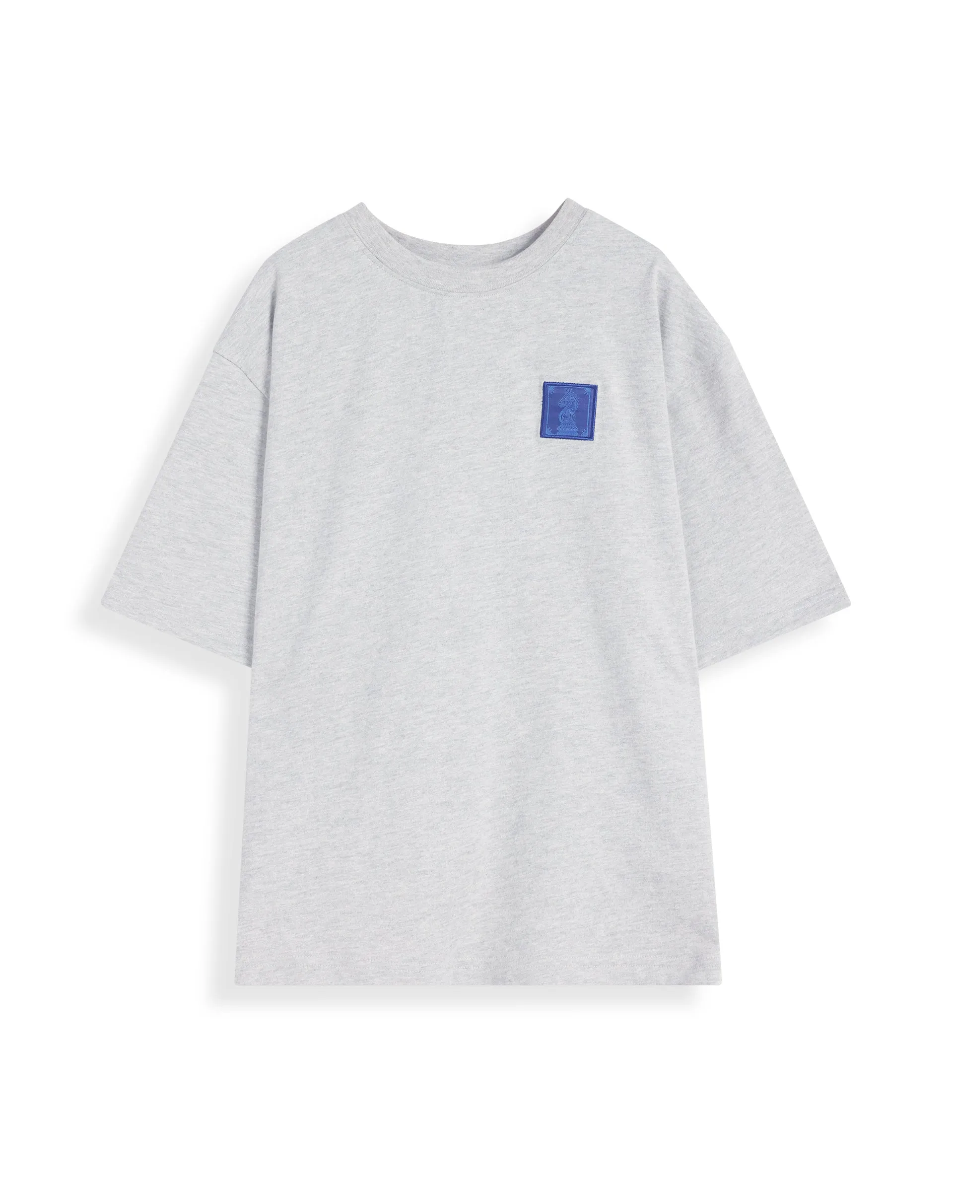 Rare Ones Kids Horse Melange Grey Cotton Half Sleeves Crew Neck Oversized Fit Graphic Back Print T-Shirt