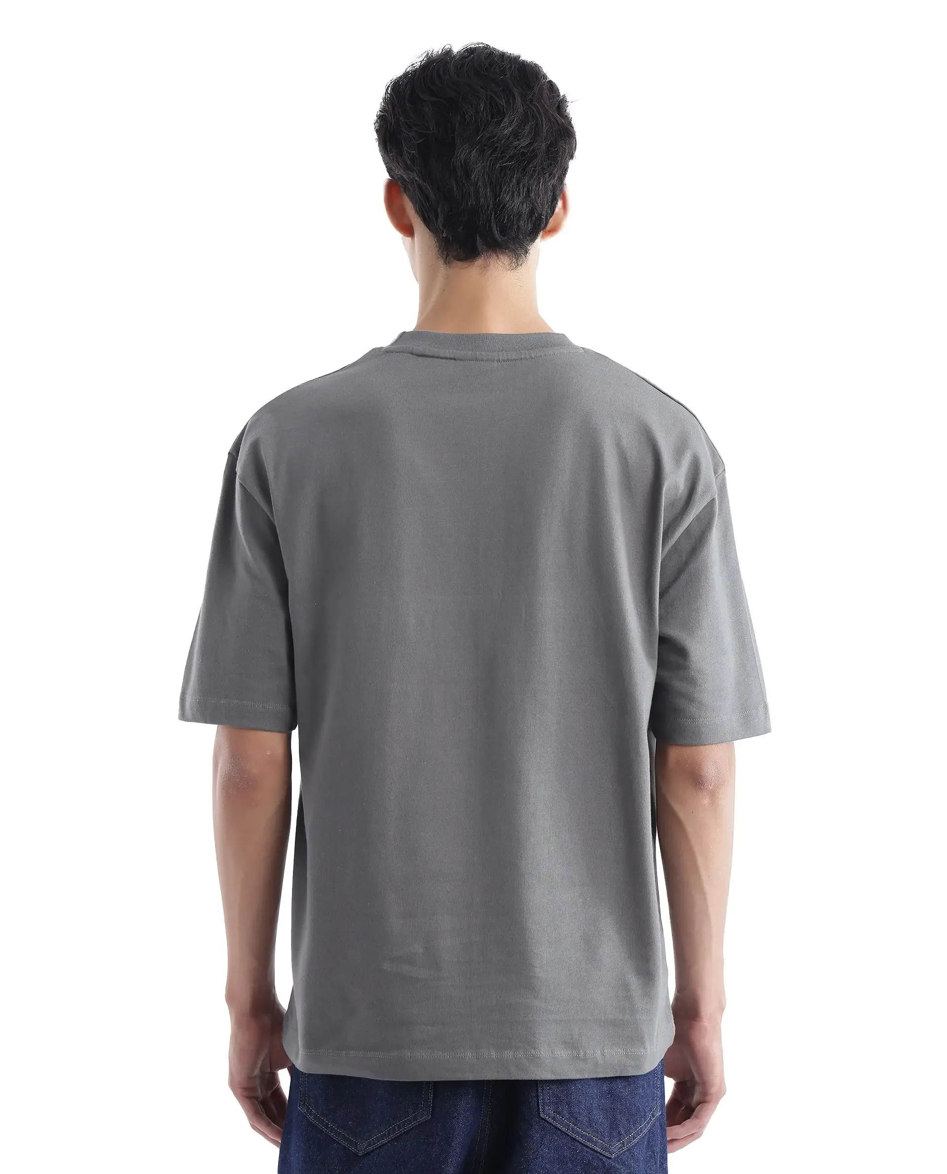 Rare Rabbit Men Zee's Grey Cotton Fabric Short Sleeve Crew Neck Oversized Fit Graphic Print T-Shirt