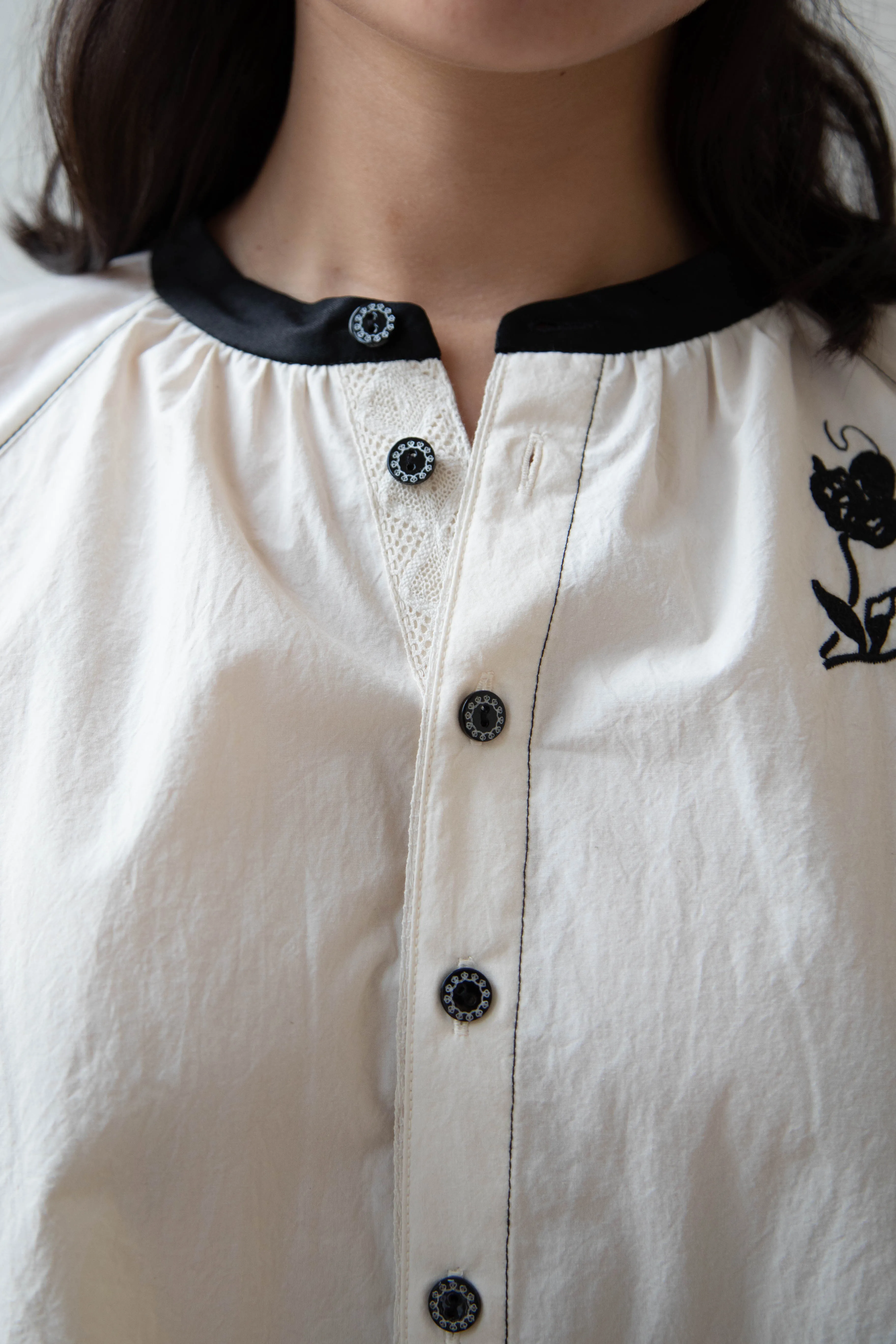Renli Su | Embroidered Blouse in Rice White