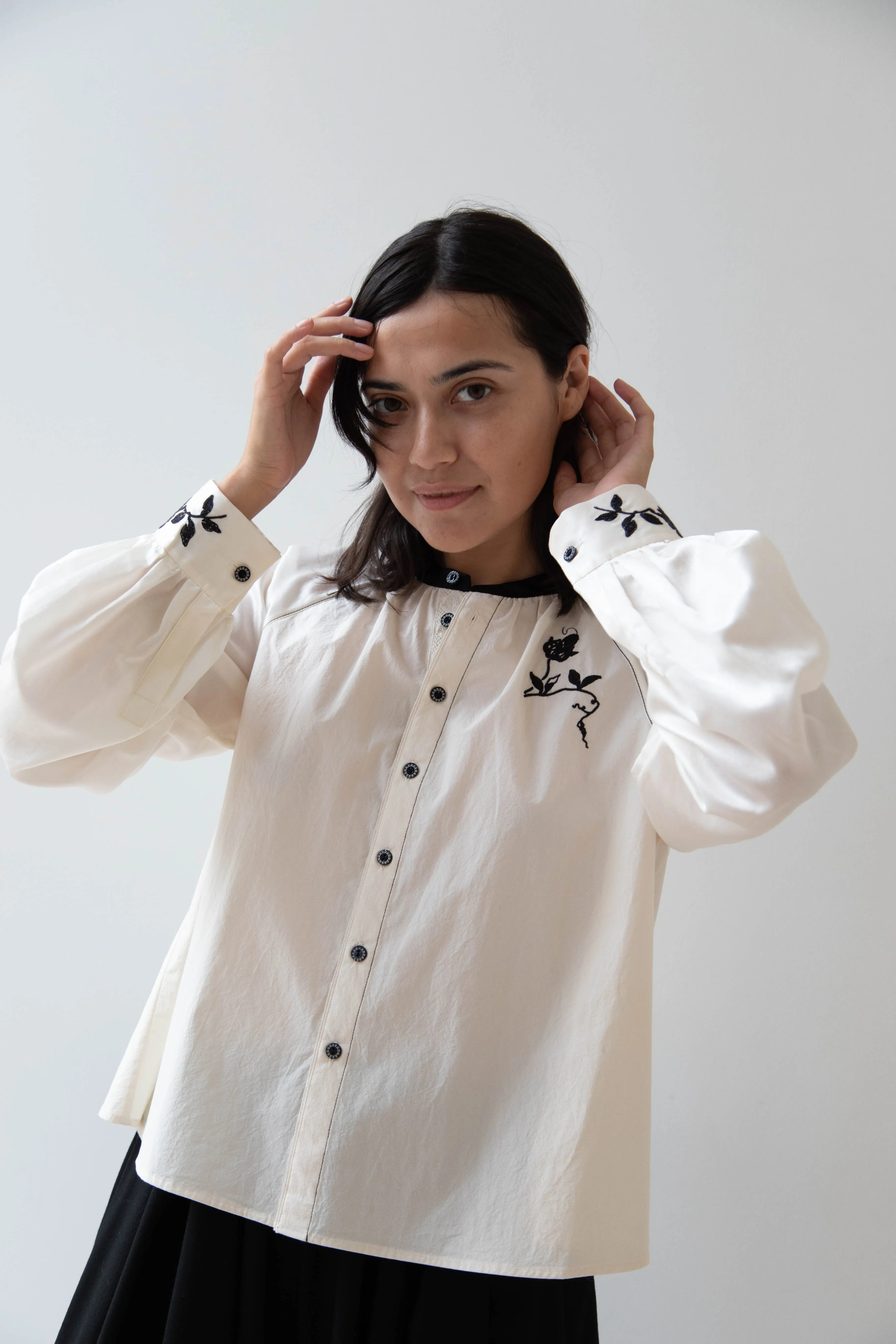 Renli Su | Embroidered Blouse in Rice White