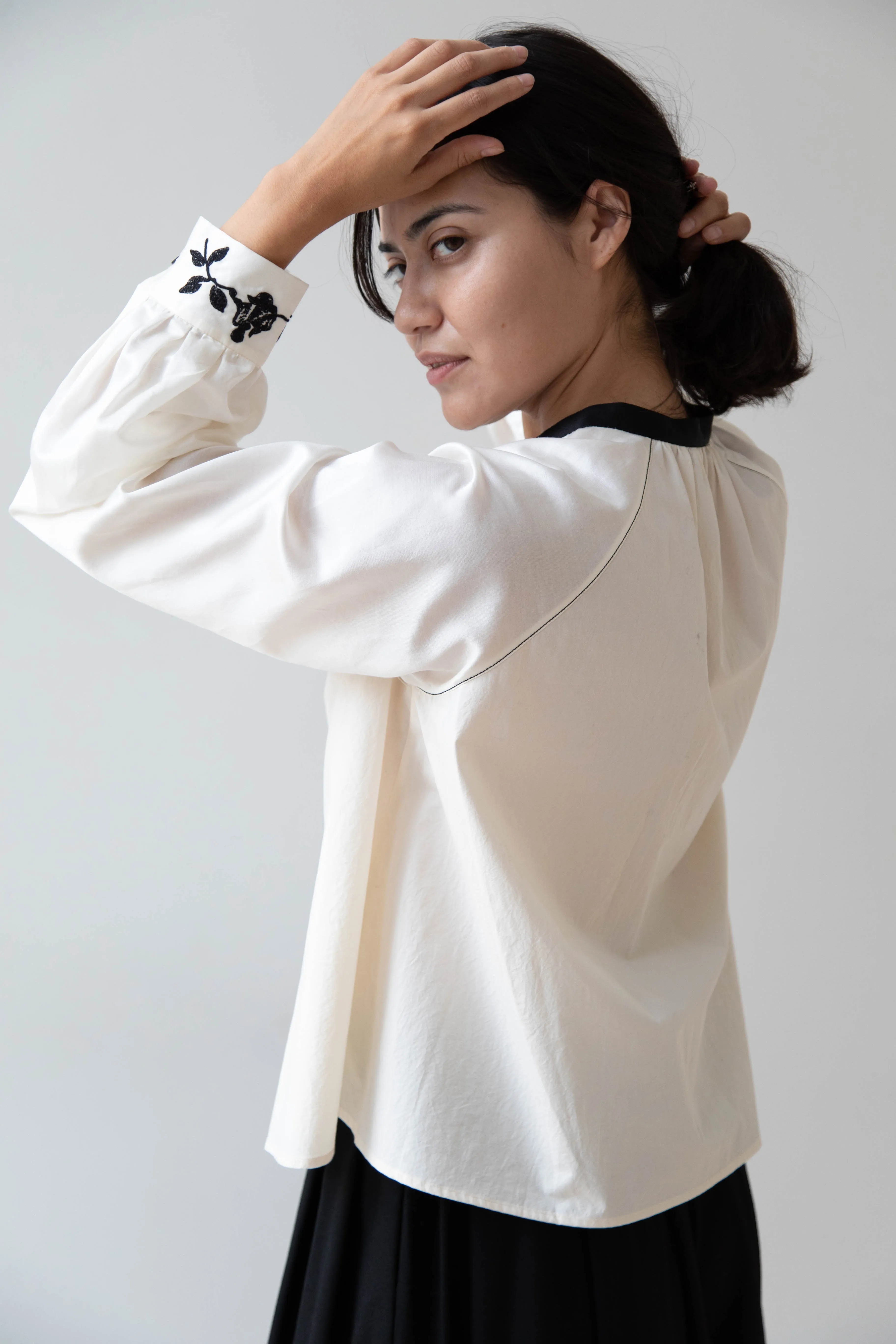 Renli Su | Embroidered Blouse in Rice White