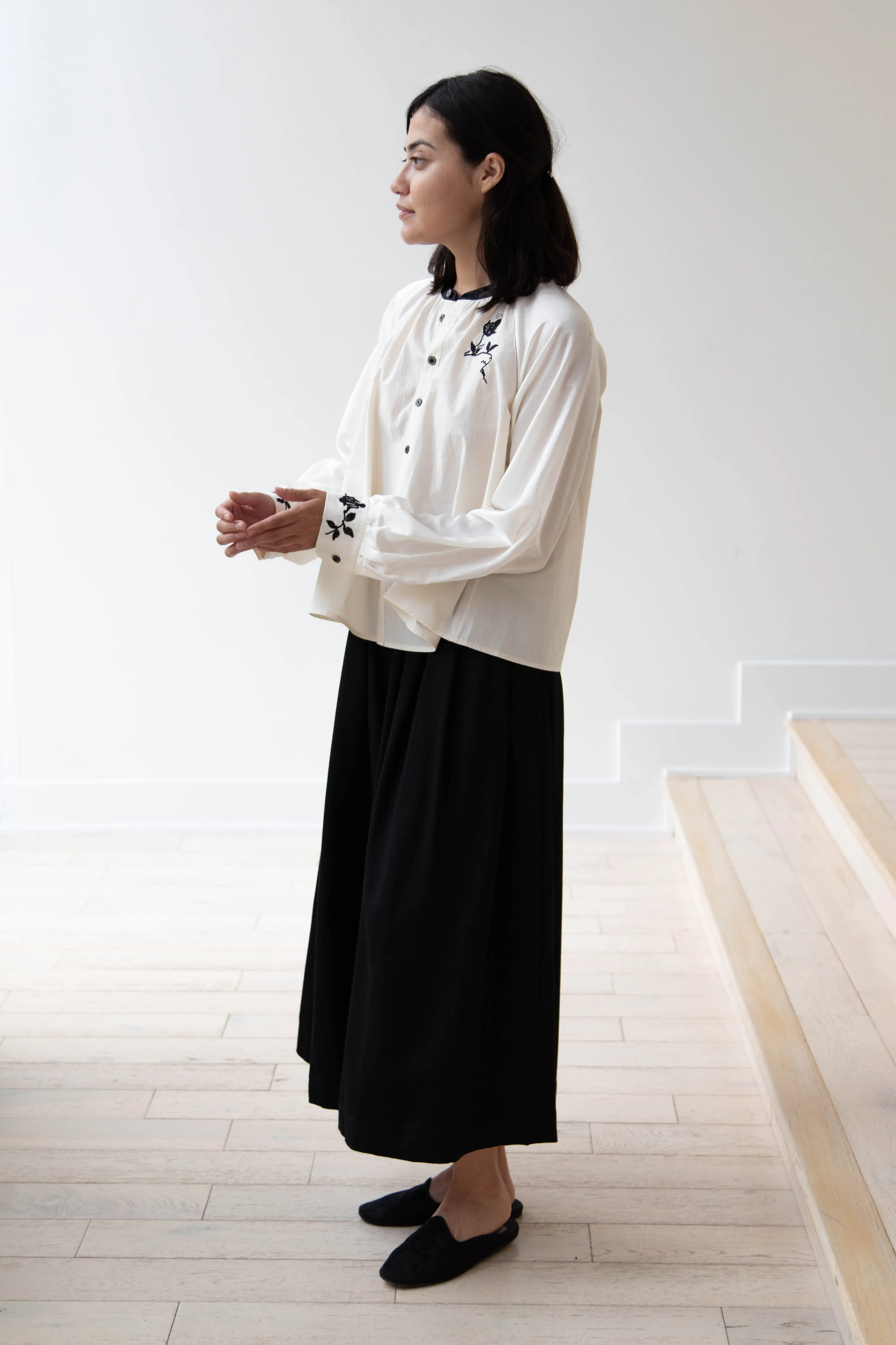 Renli Su | Embroidered Blouse in Rice White