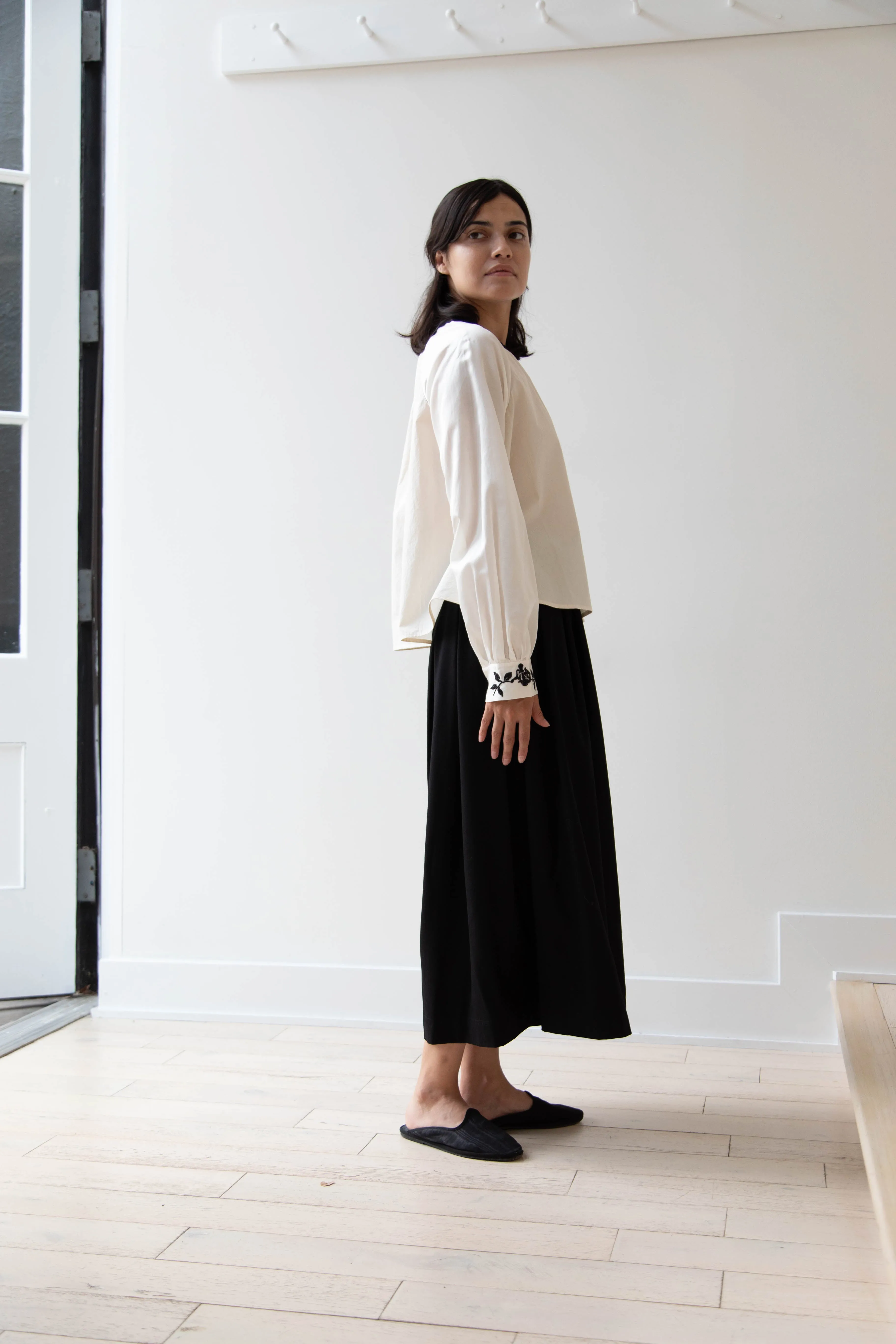 Renli Su | Embroidered Blouse in Rice White