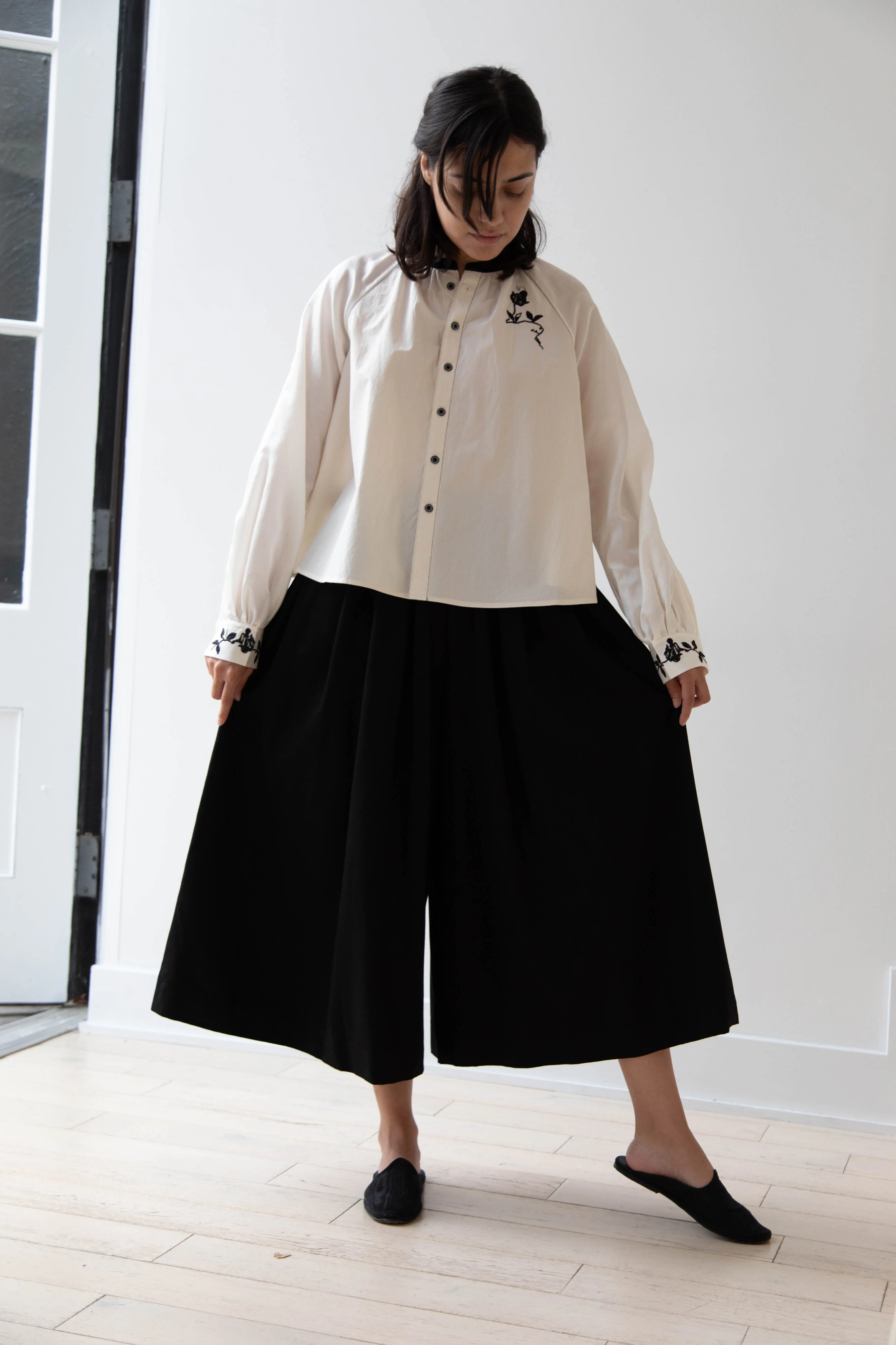 Renli Su | Embroidered Blouse in Rice White
