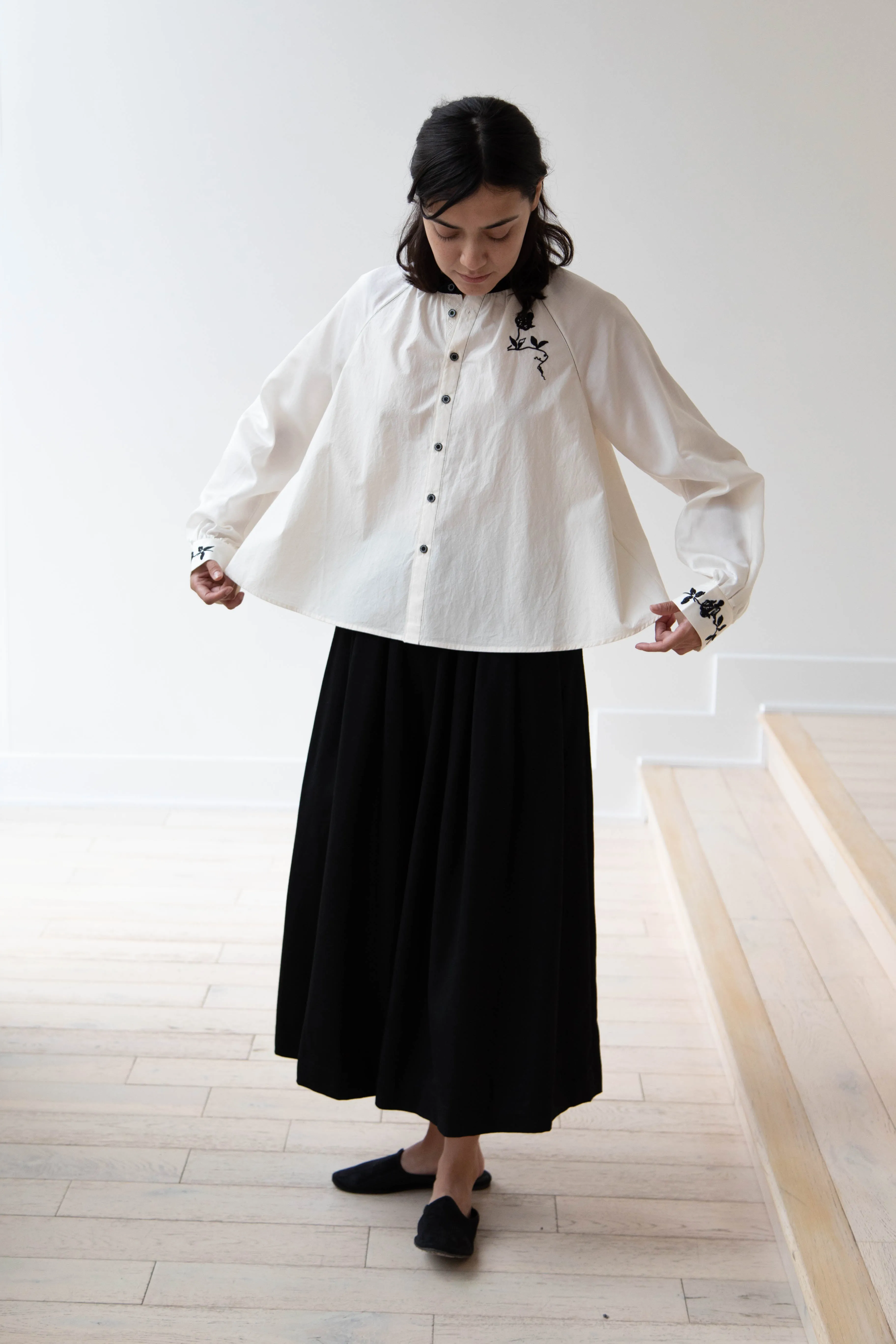 Renli Su | Embroidered Blouse in Rice White