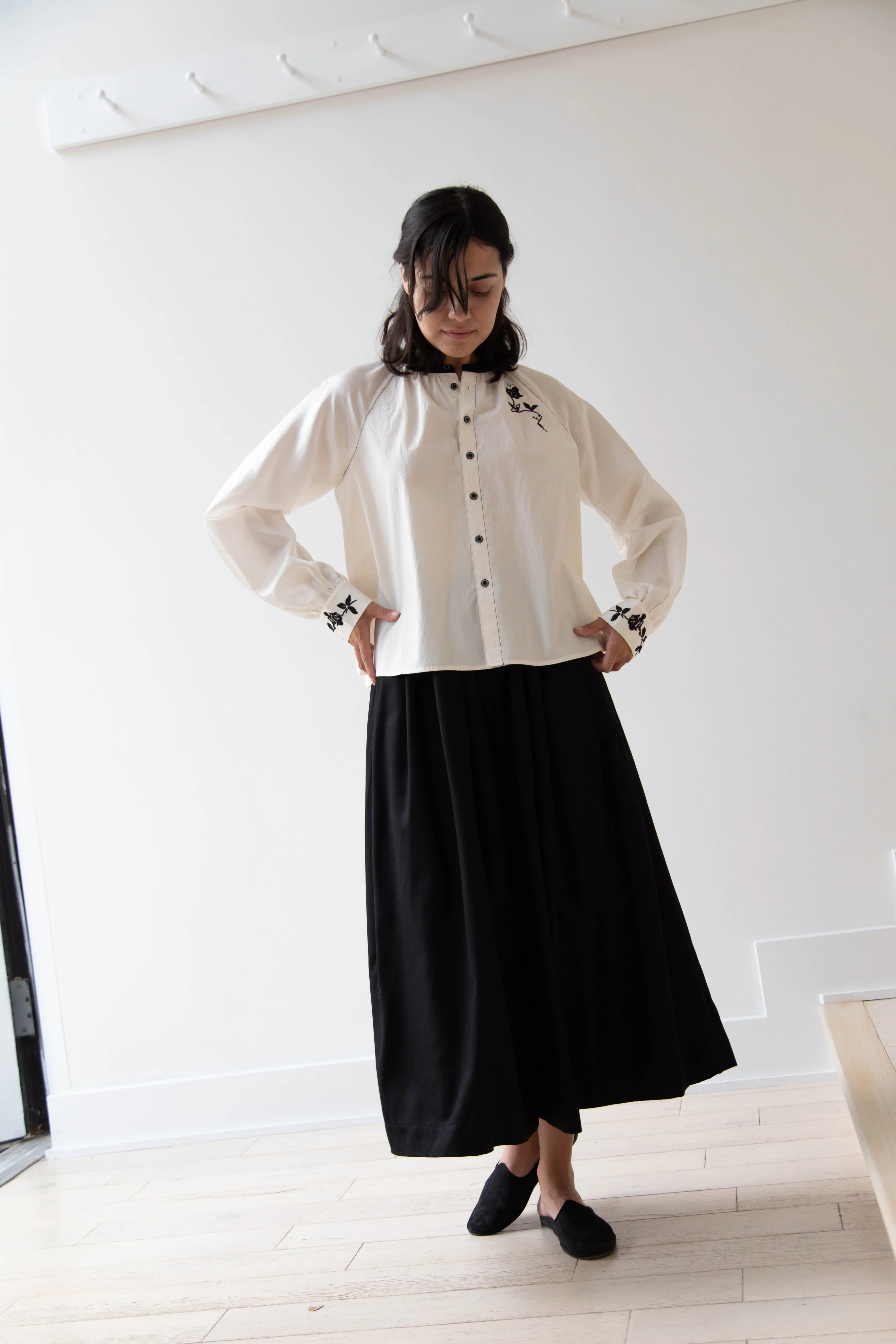 Renli Su | Embroidered Blouse in Rice White