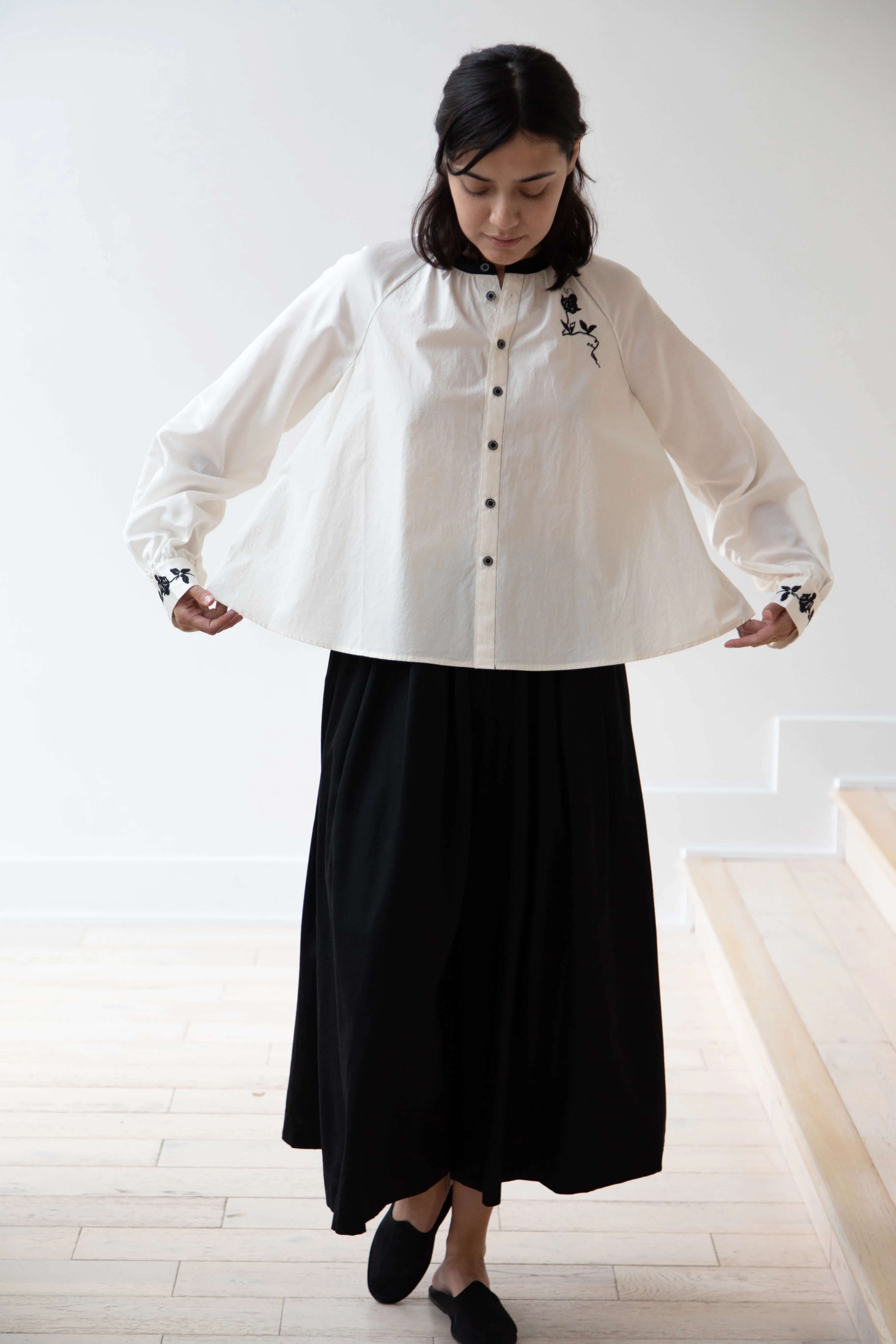 Renli Su | Embroidered Blouse in Rice White