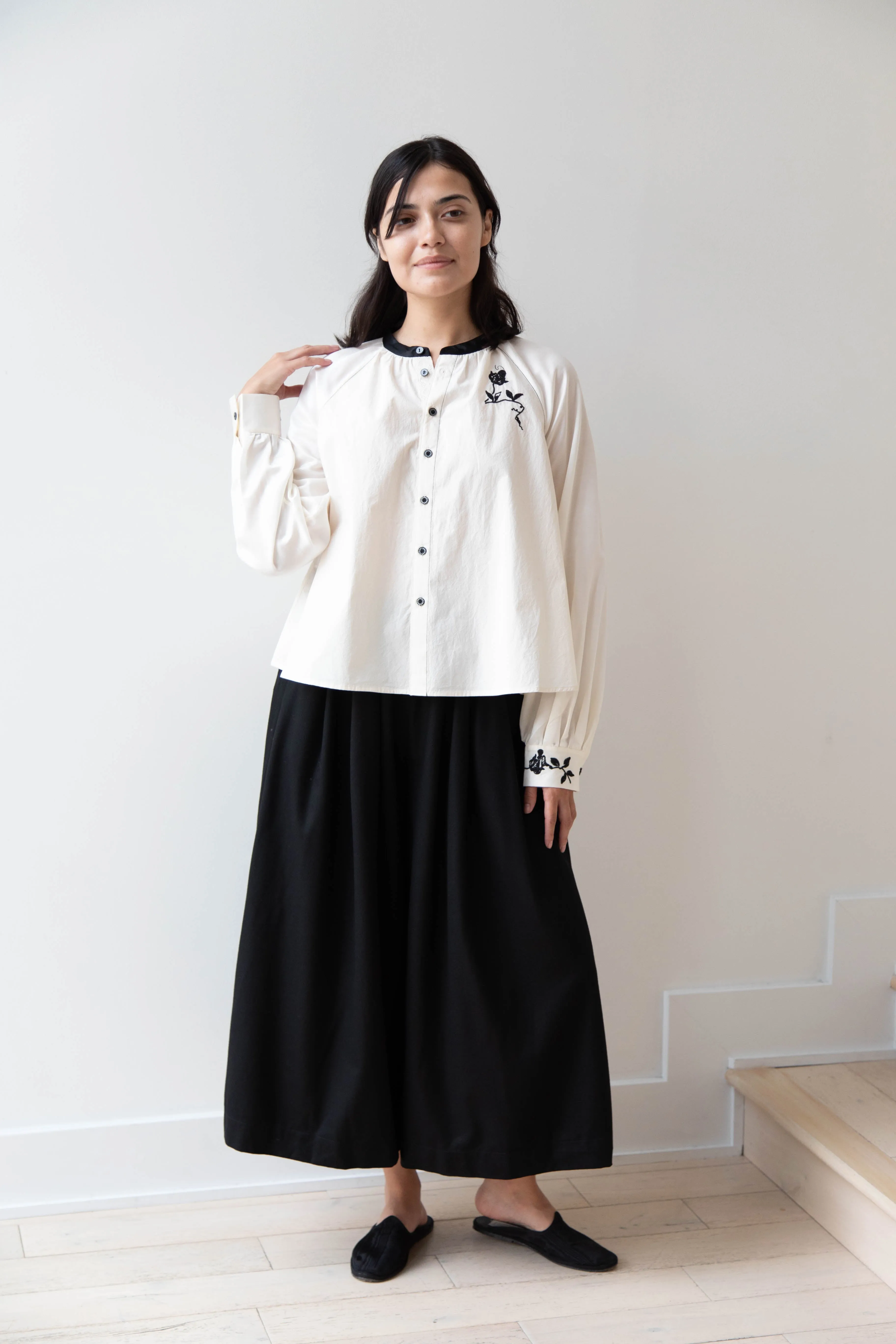 Renli Su | Embroidered Blouse in Rice White