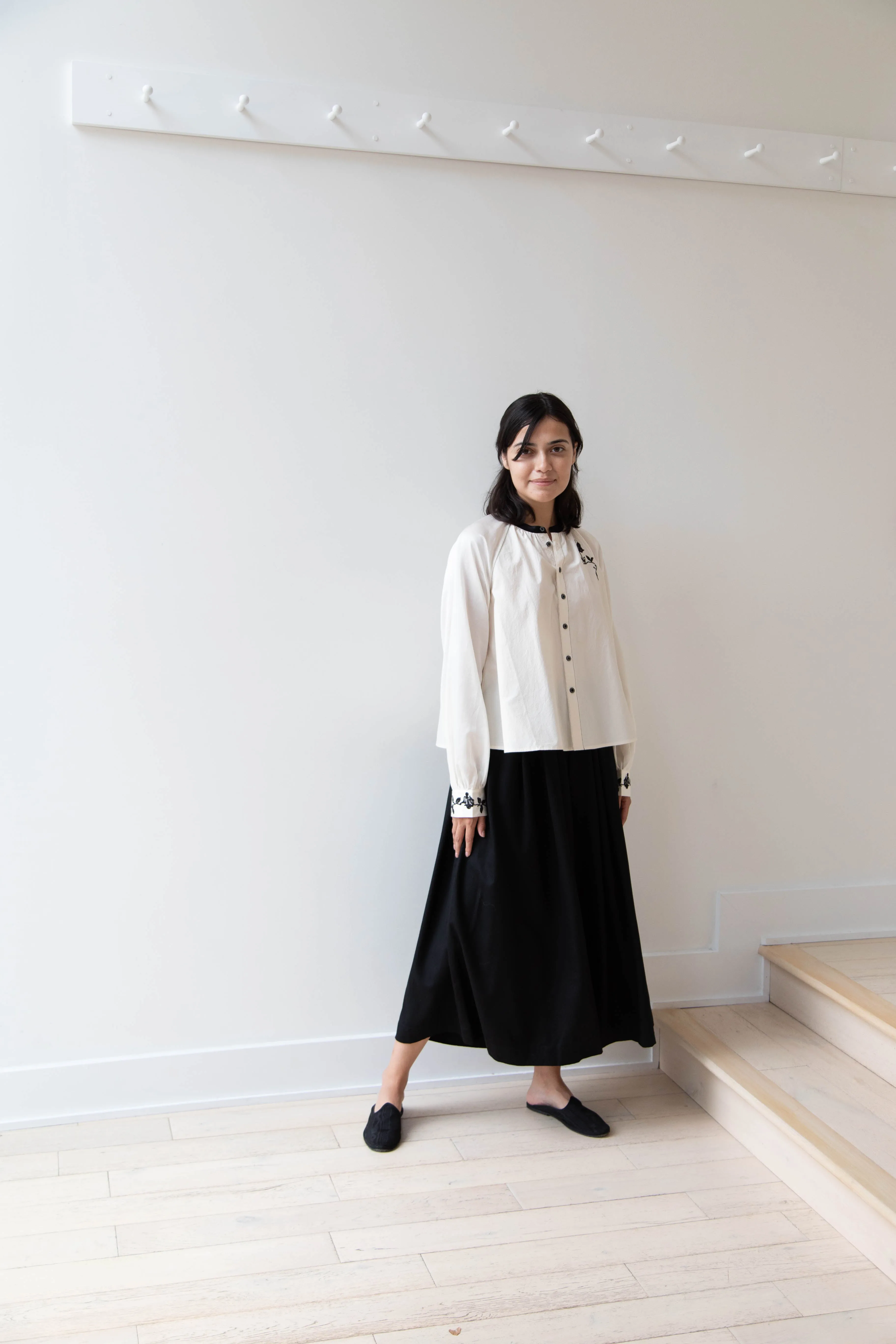 Renli Su | Embroidered Blouse in Rice White