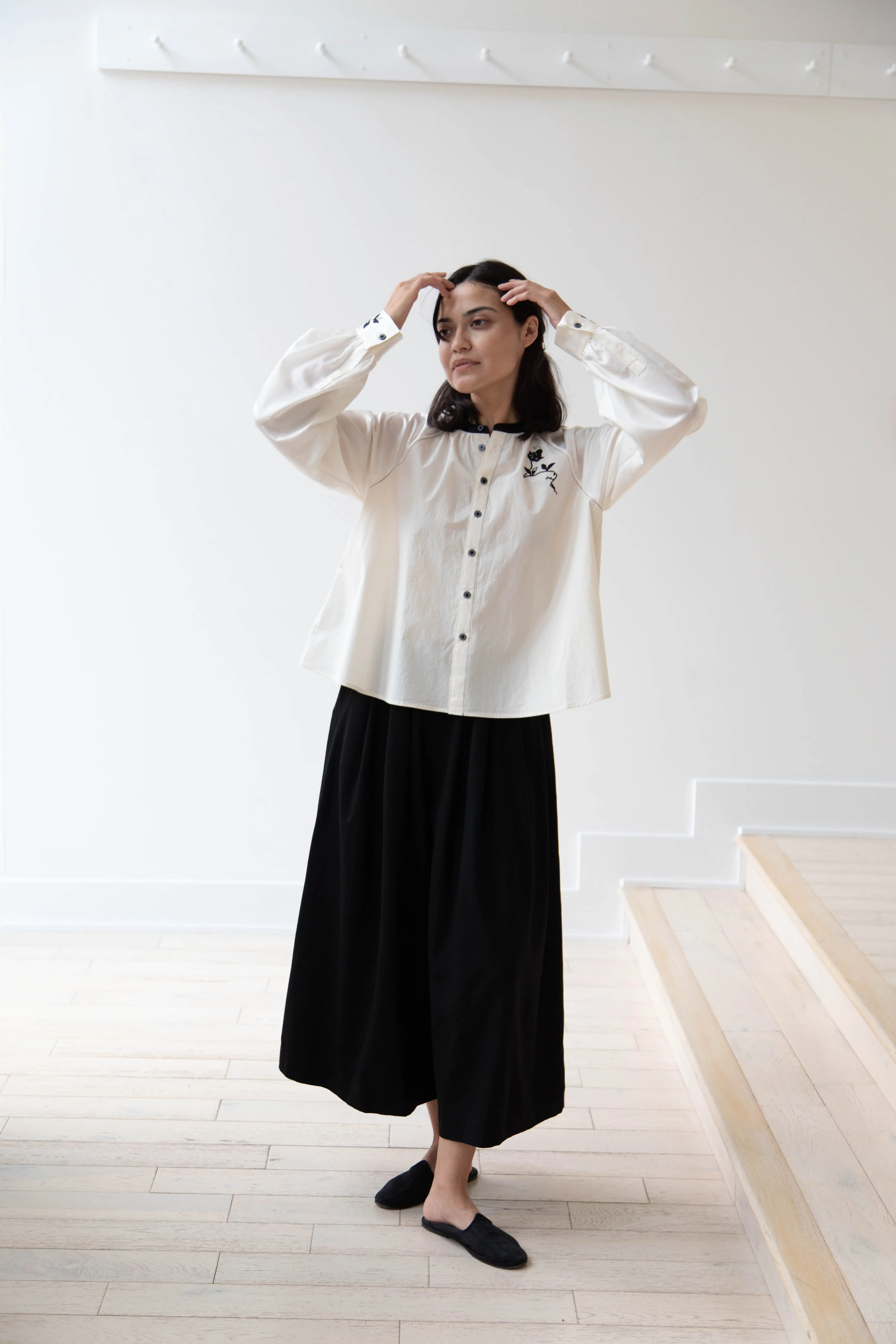 Renli Su | Embroidered Blouse in Rice White