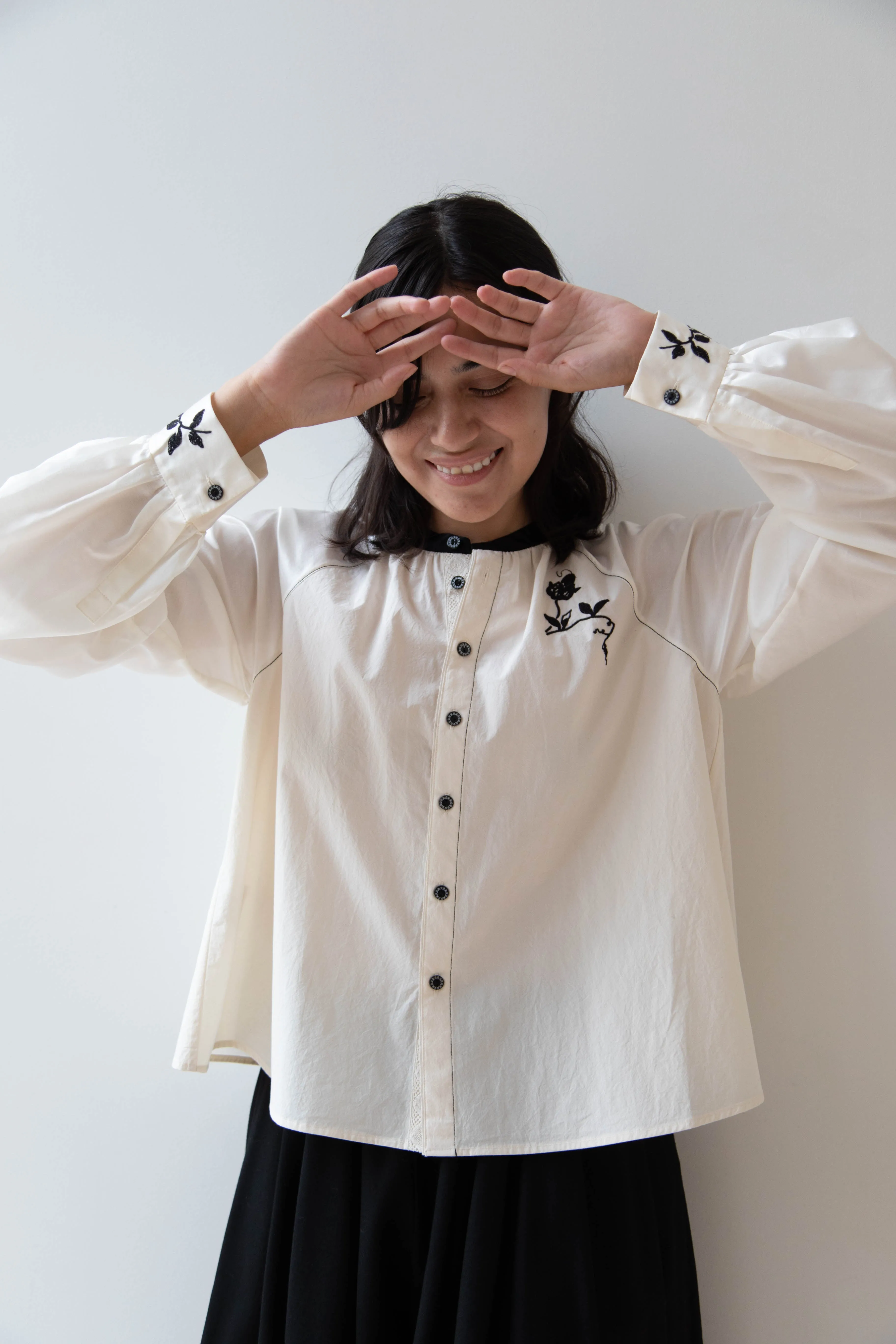 Renli Su | Embroidered Blouse in Rice White