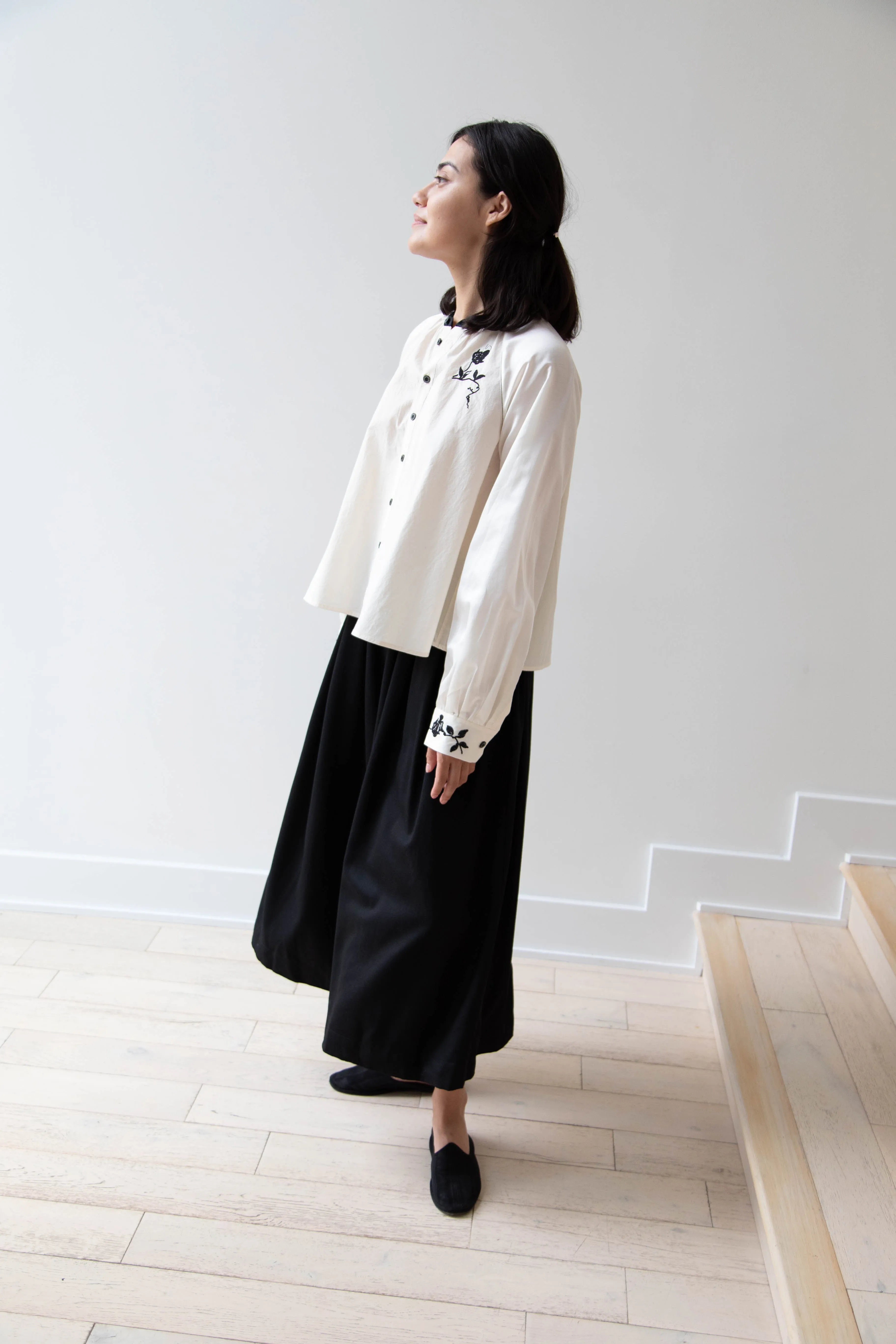 Renli Su | Embroidered Blouse in Rice White