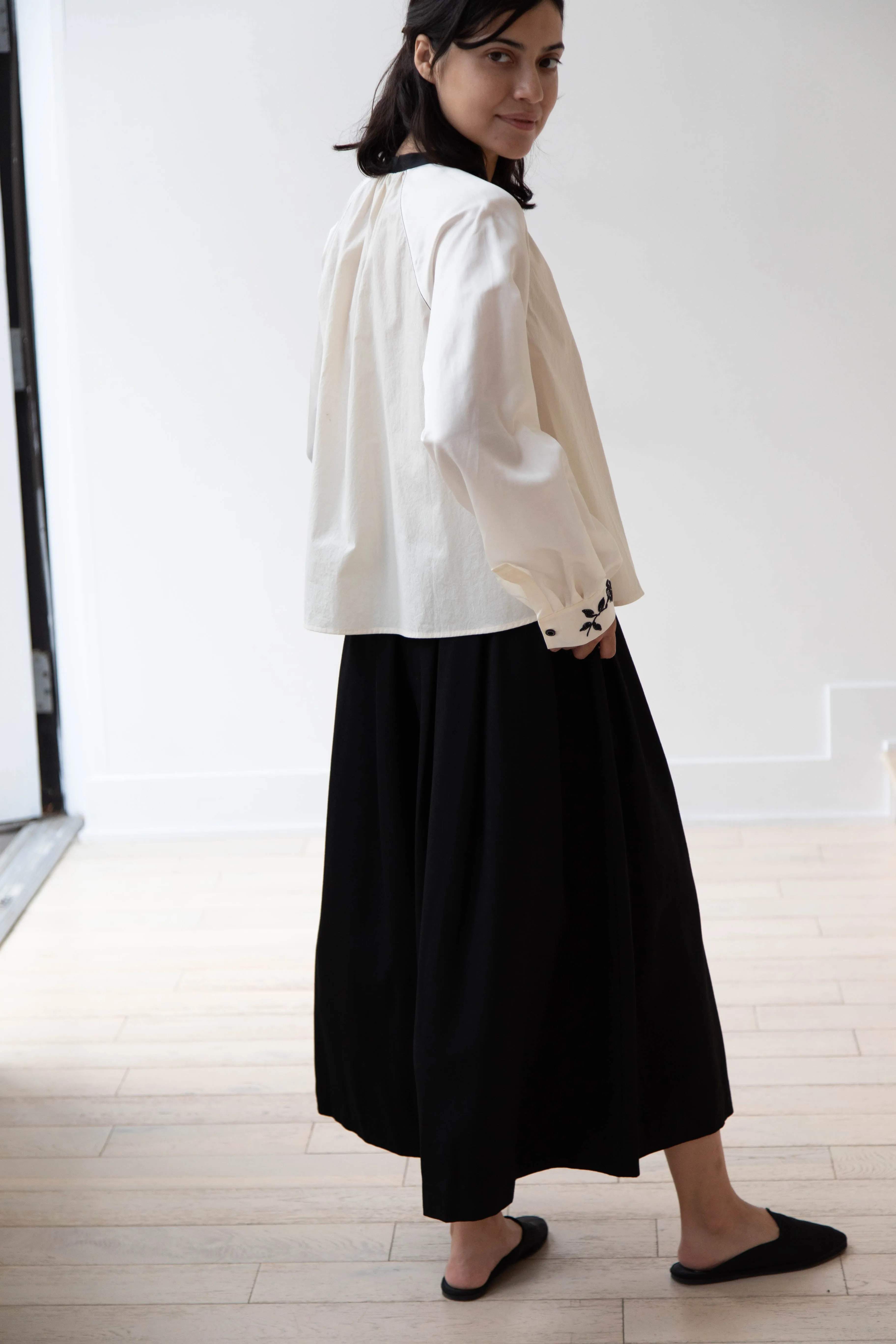 Renli Su | Embroidered Blouse in Rice White