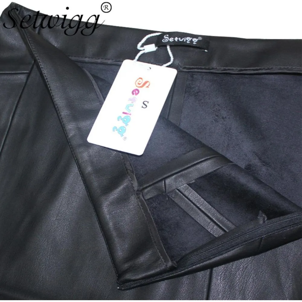 SETWIGG Women's Winter Faux Leather Midi Pencil Skirts High Waist Zipper Back Split Bodycon Below Knee Office Skirt