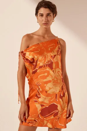 Shona Joy Chara Silk Tie Mini Dress - Flame