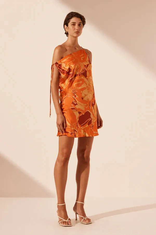 Shona Joy Chara Silk Tie Mini Dress - Flame